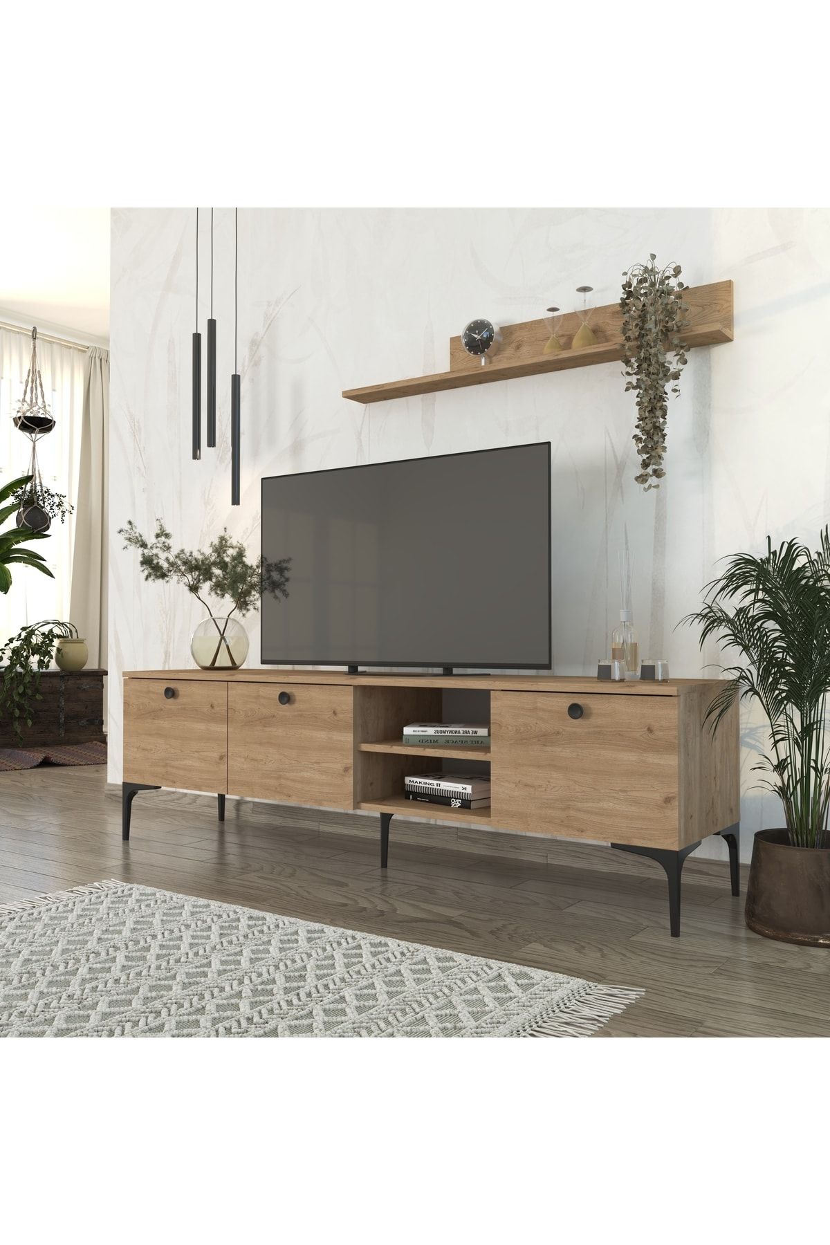 Cool Home Motto Raflı Tv Ünitesi 180 cm Meşe Sepet