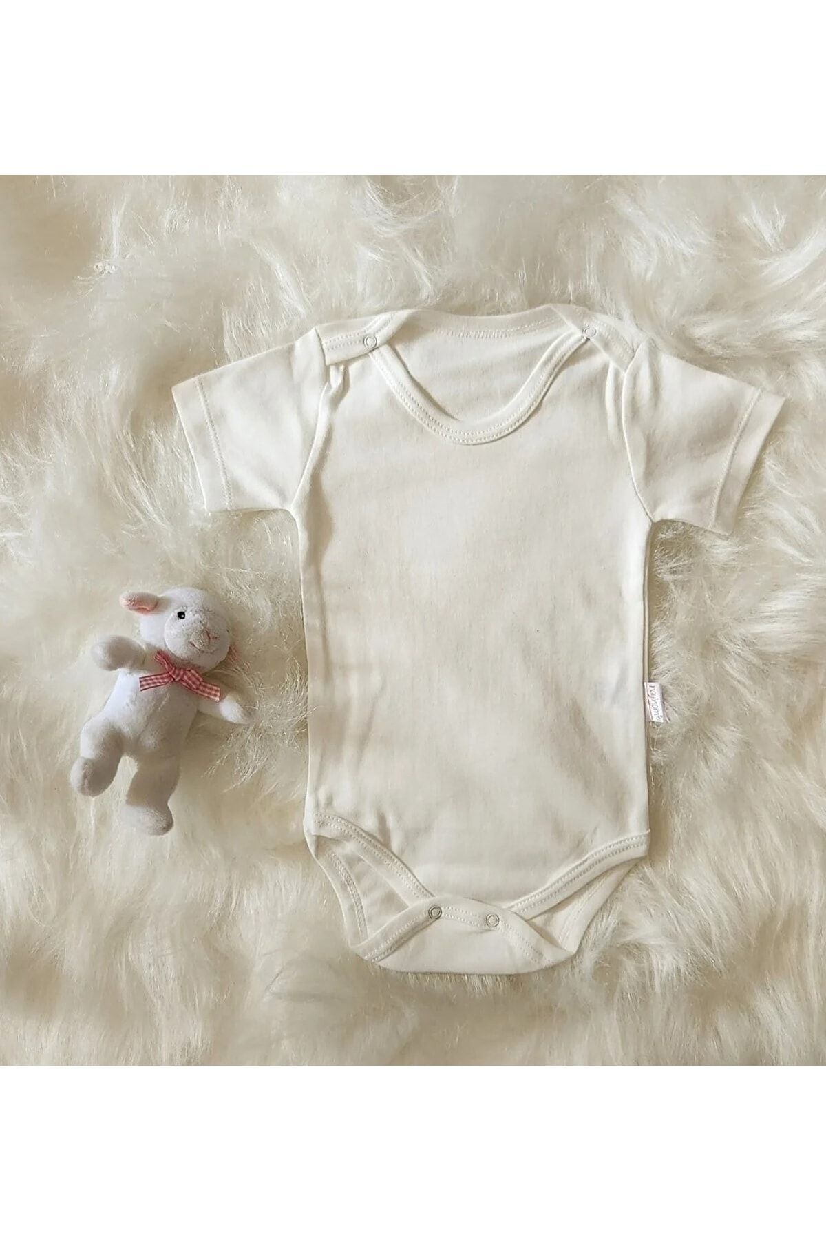 MiniStand Unisex Kısa Kollu Beyaz Pamuklu Çıtçıtlı Bebek Zıbın