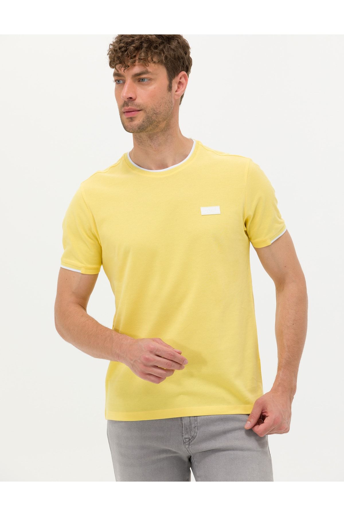 Pierre Cardin Açık Sarı Sıfır Yaka T-shirt