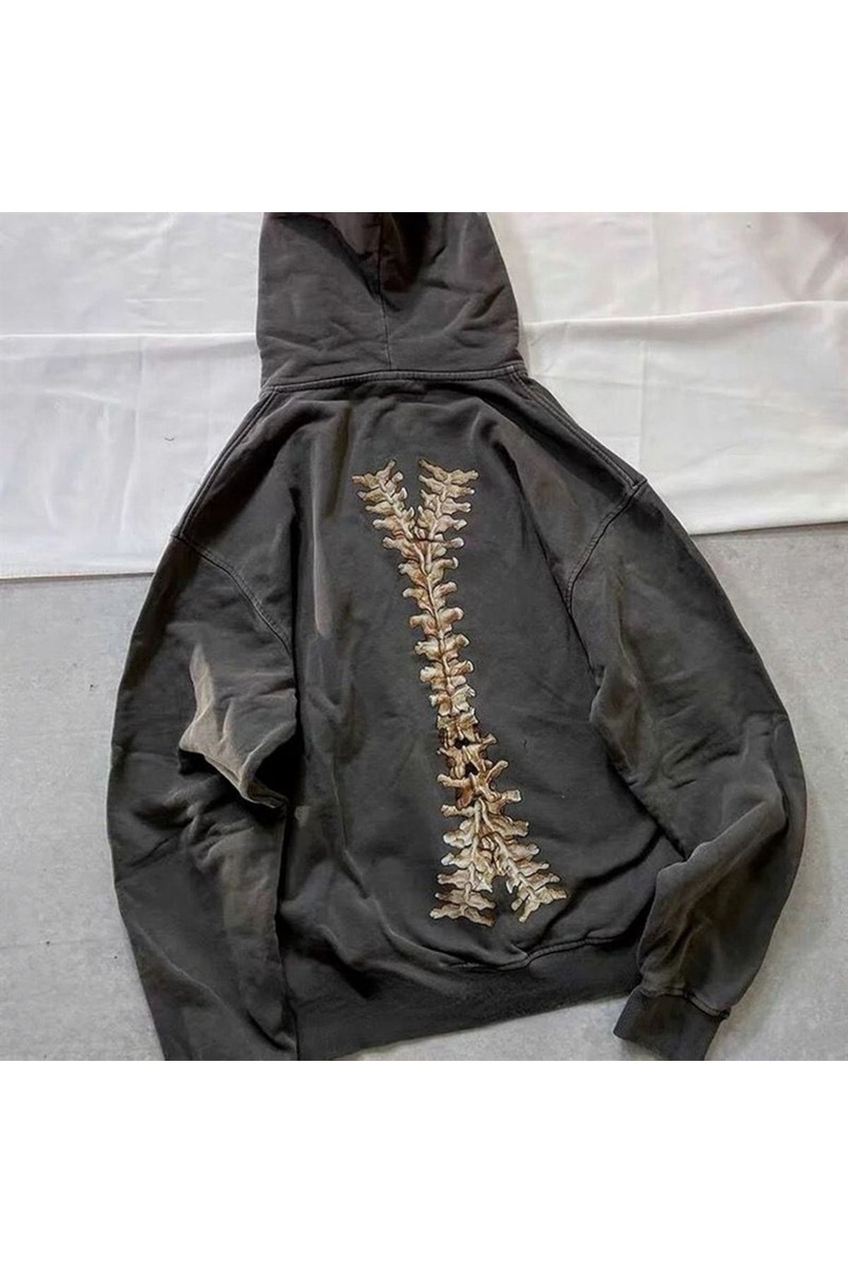 Planet Butik Spinal Skeleton Füme Unisex Fermuarlı Sweatshirt