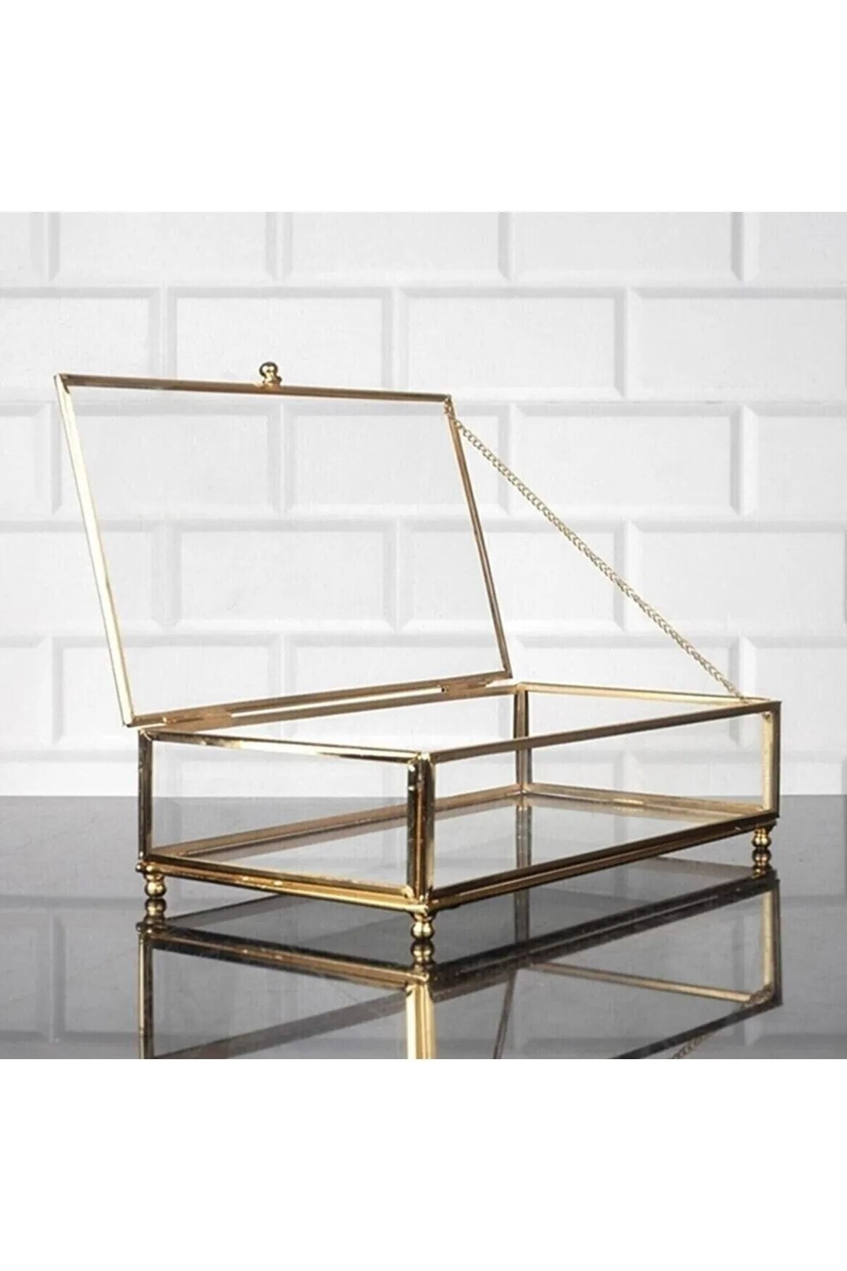modalonga Cam Sandık, Cam Metal Çerçeveli Sunumluk Kapaklı Sandık, Çikolata Şeker Ve Takı Kutusu 25x15cm