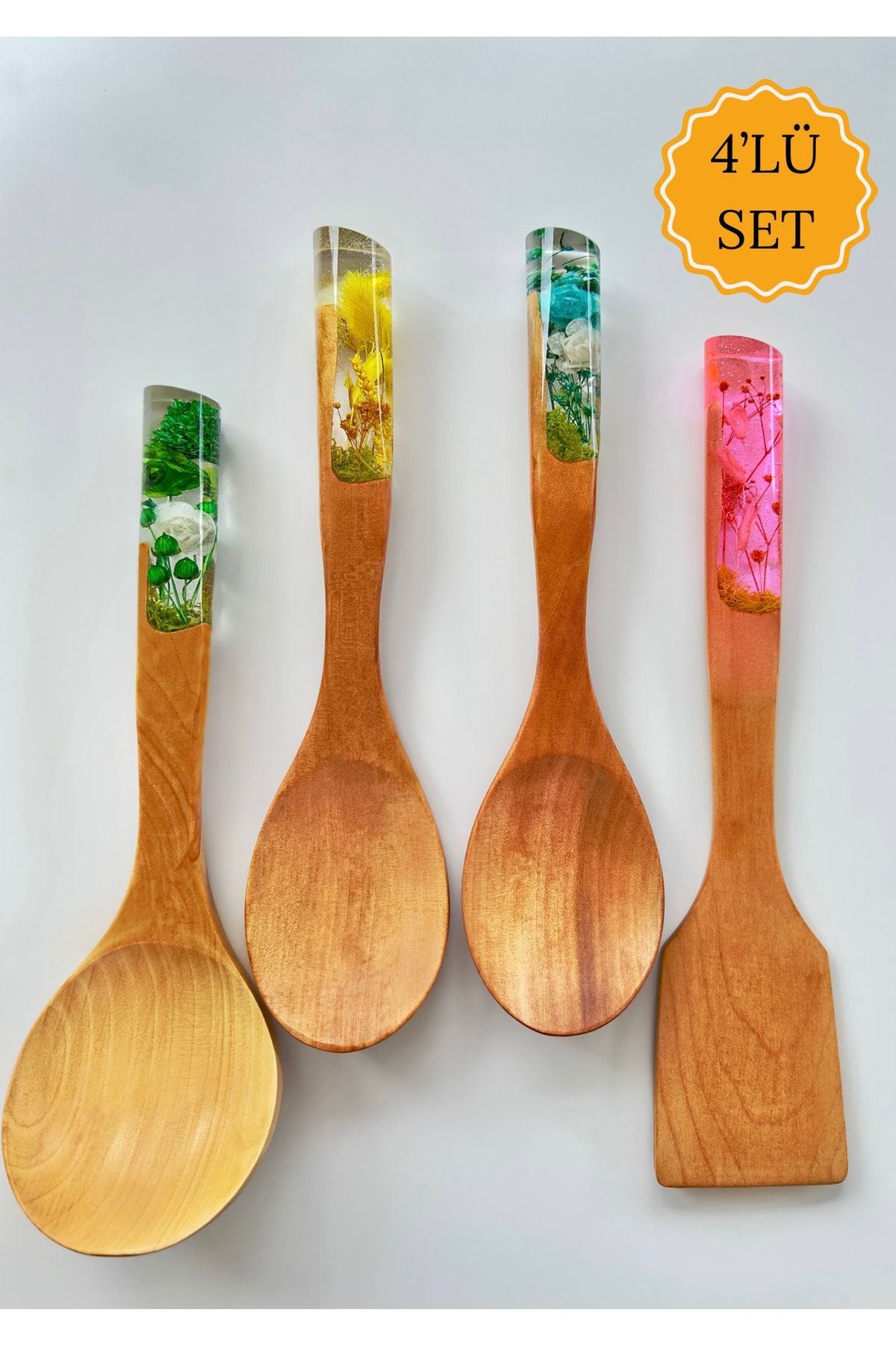 LOTUSSPOON Colorful Serisi El Yapımı Bambu Kaşık Mutfak Pişirme Seti-ahşap-tahta Kaşık 4'lü Set /ceyiz Seti