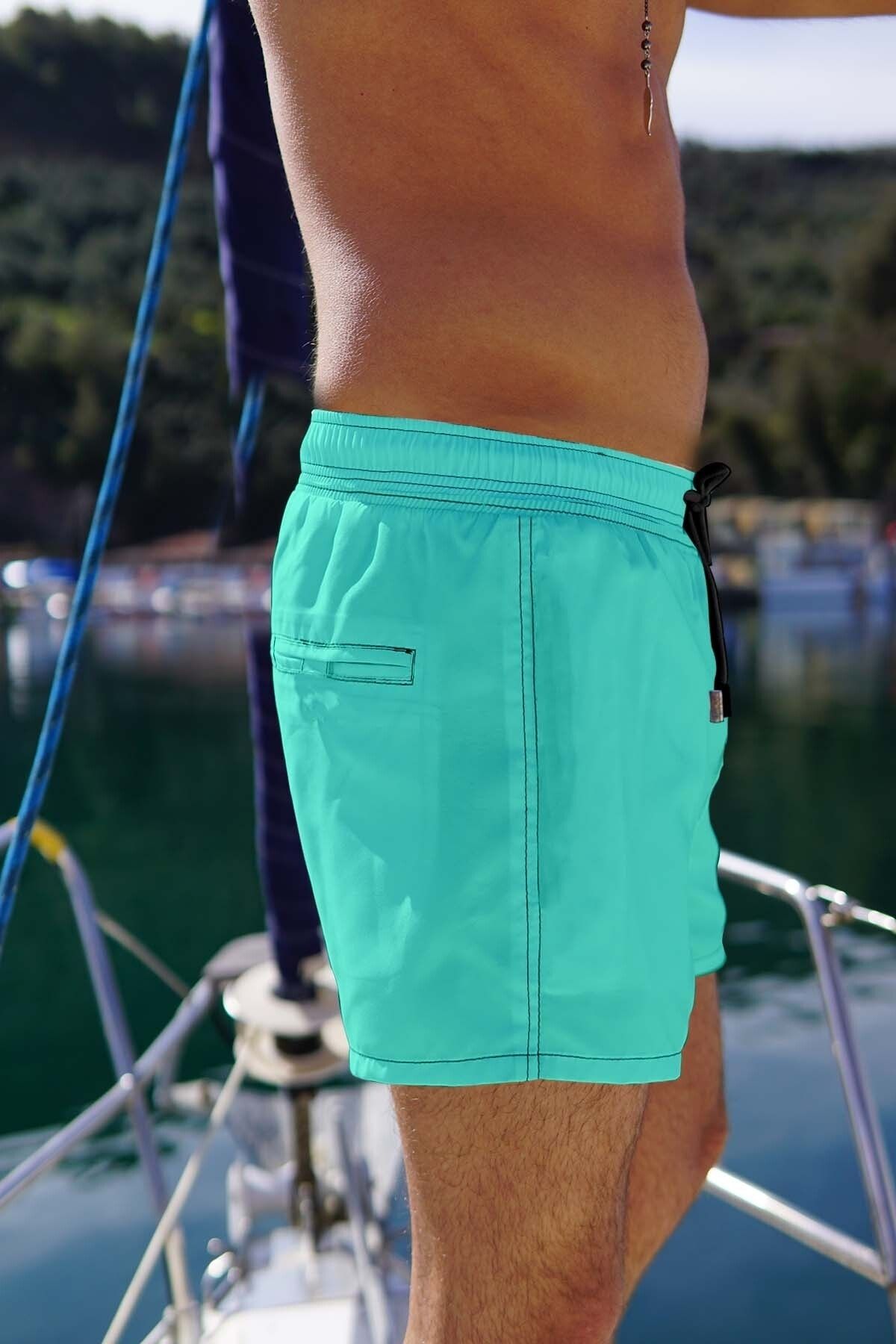 Miami Beach Erkek Mint Hızlı Kuruyan Kumaş Tek Arka Cepli Standart Boy Mayo Deniz Şortu
