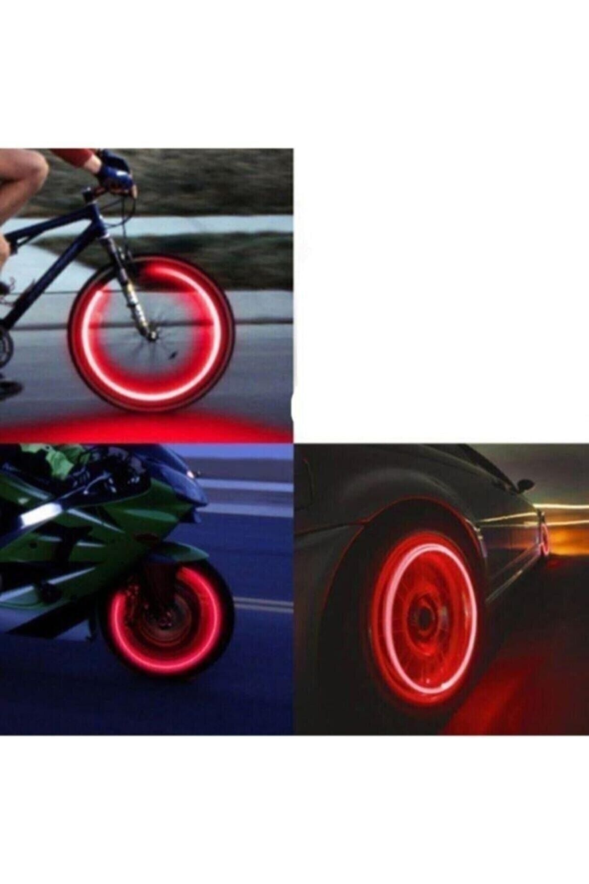 Ksmart 2 Çift (4 Adet) Led Işıklı Hareket Sensörlü Kırmızı Işıklı Bisiklet Araba Motor Sibop Kapağı Lambası