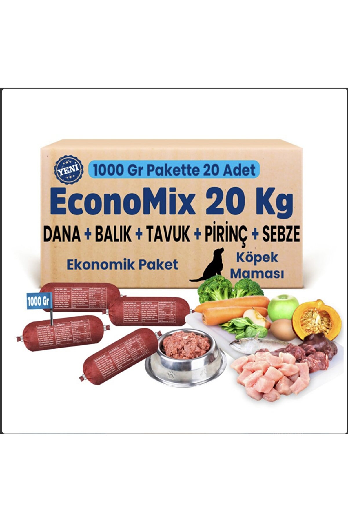 Borfmarkt Barf Economix 20kg Kolide (1000 GR PAKETLER) Köpek Maması - Salam Paket