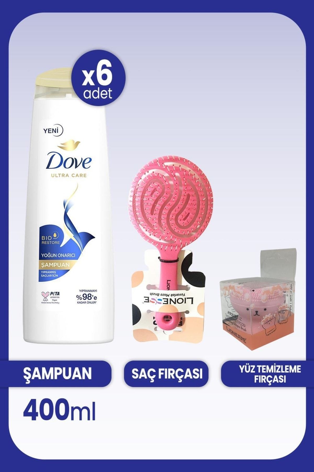 Dove Ultra Care Yoğun Onarıcı Şampuan 400 Ml X 6 Adet & Saç Ve Yüz Fırçası