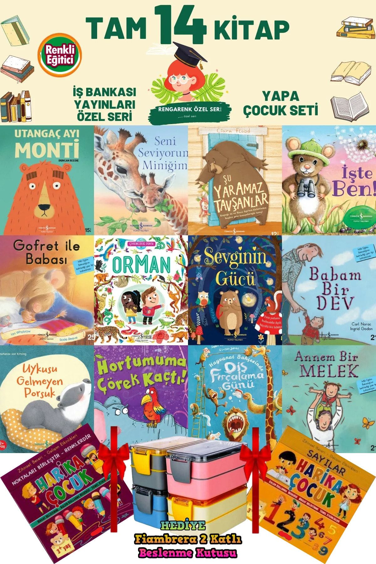 Türkiye İş Bankası Kültür Yayınları Utangaç Ayı Monti-seni Seviyorum Miniğim-çok Sevimli Eğlenceli Rengarenk Tam 14 Kitap