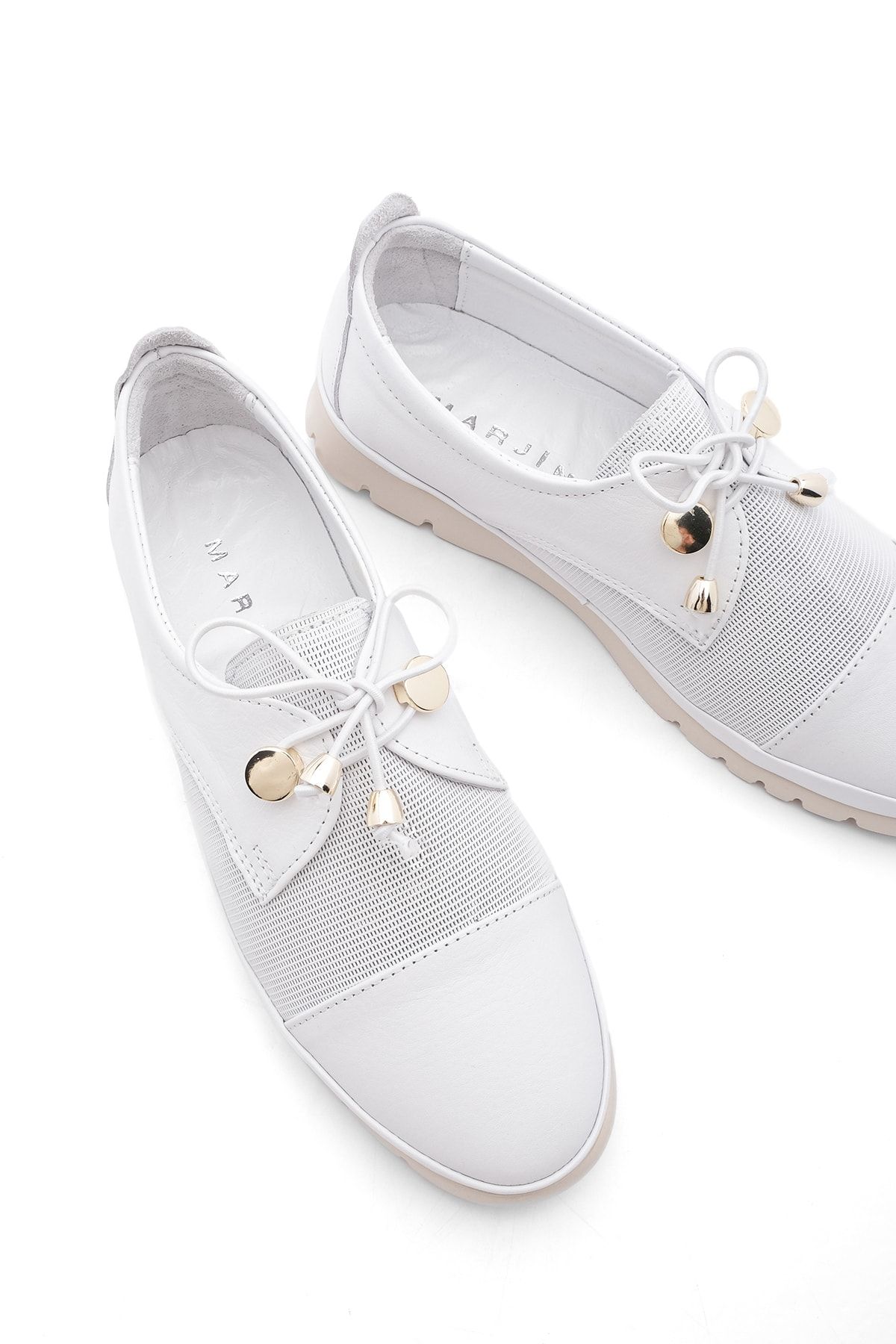 Marjin Kadın Hakiki Deri Comfort Günlük Ayakkabı Bağcıklı Demas beyaz