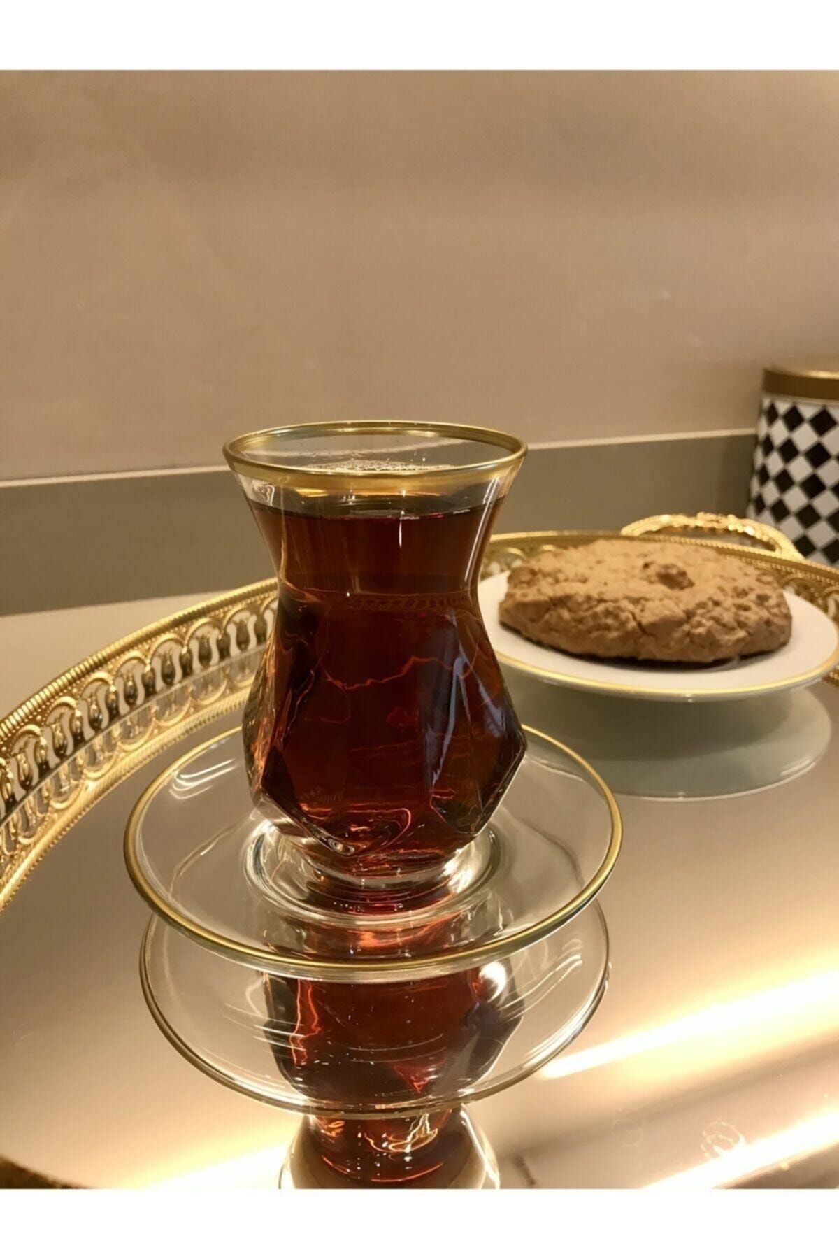 Paşabahçe PAZARÖTESİ Yaldızlı-Gold Lav Çay Seti - Alya