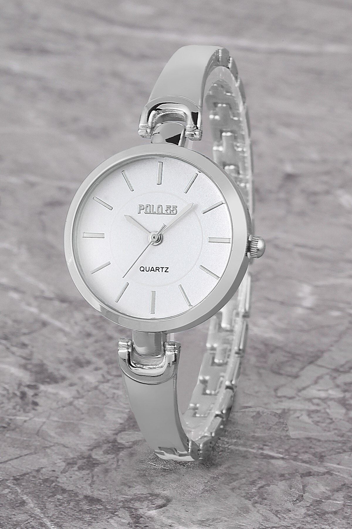 Polo55 Plkm004r05 Çizgili Numaralı, Bilezik Model,kadın Gümüş Kol Saati