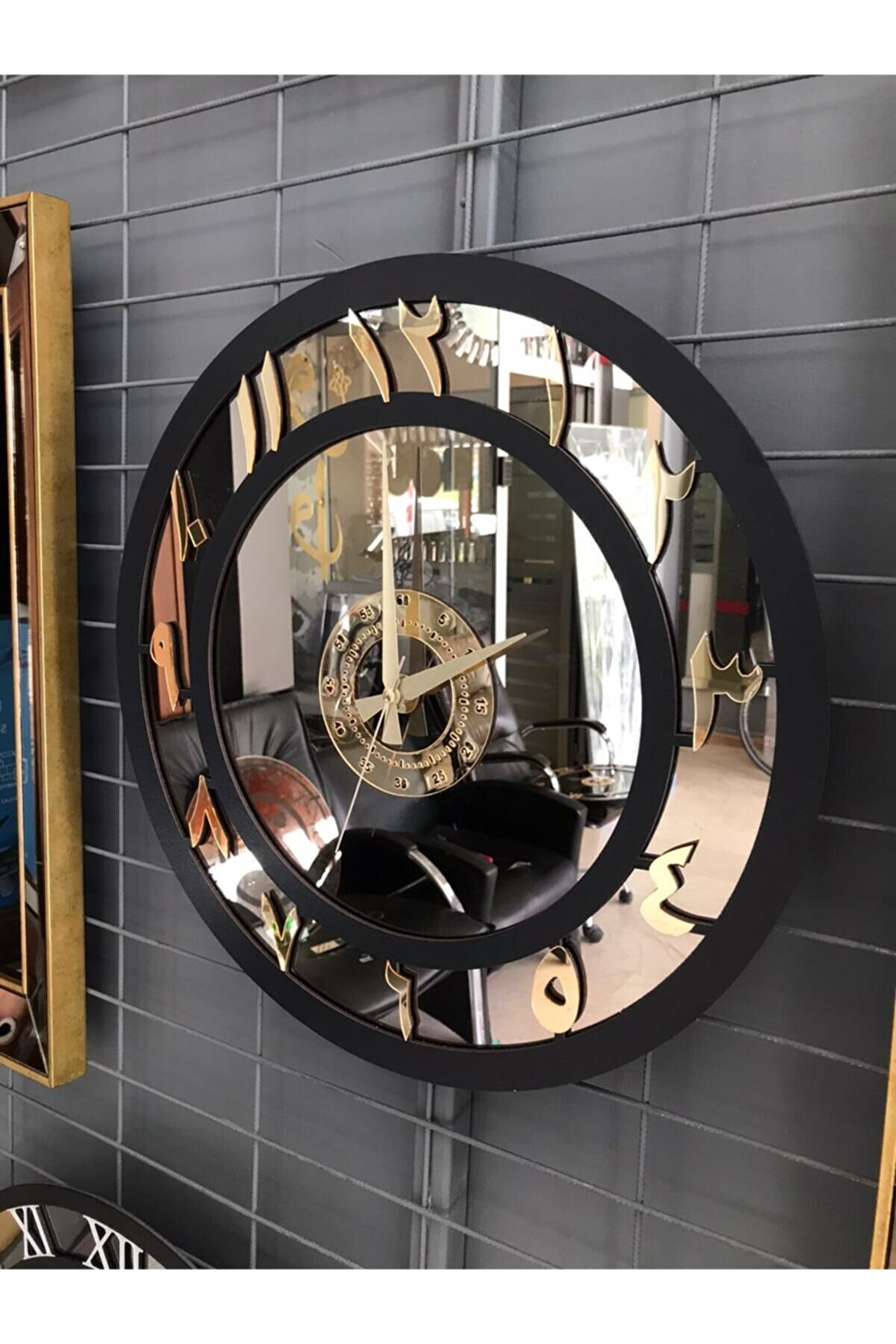 İK mimarlık Elite Arapça Rakamlı Ayna Saat 50 Cm (orta Boy) Bronz Gold