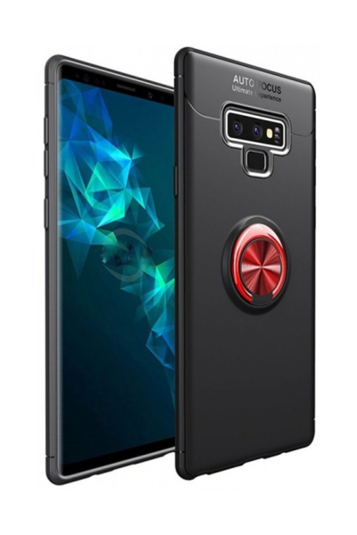 Kilifplus Samsung Galaxy Note 9 Kılıf Auto Focus Serisi Standlı Yüzüklü Kapak - Kırmızı - Siyah