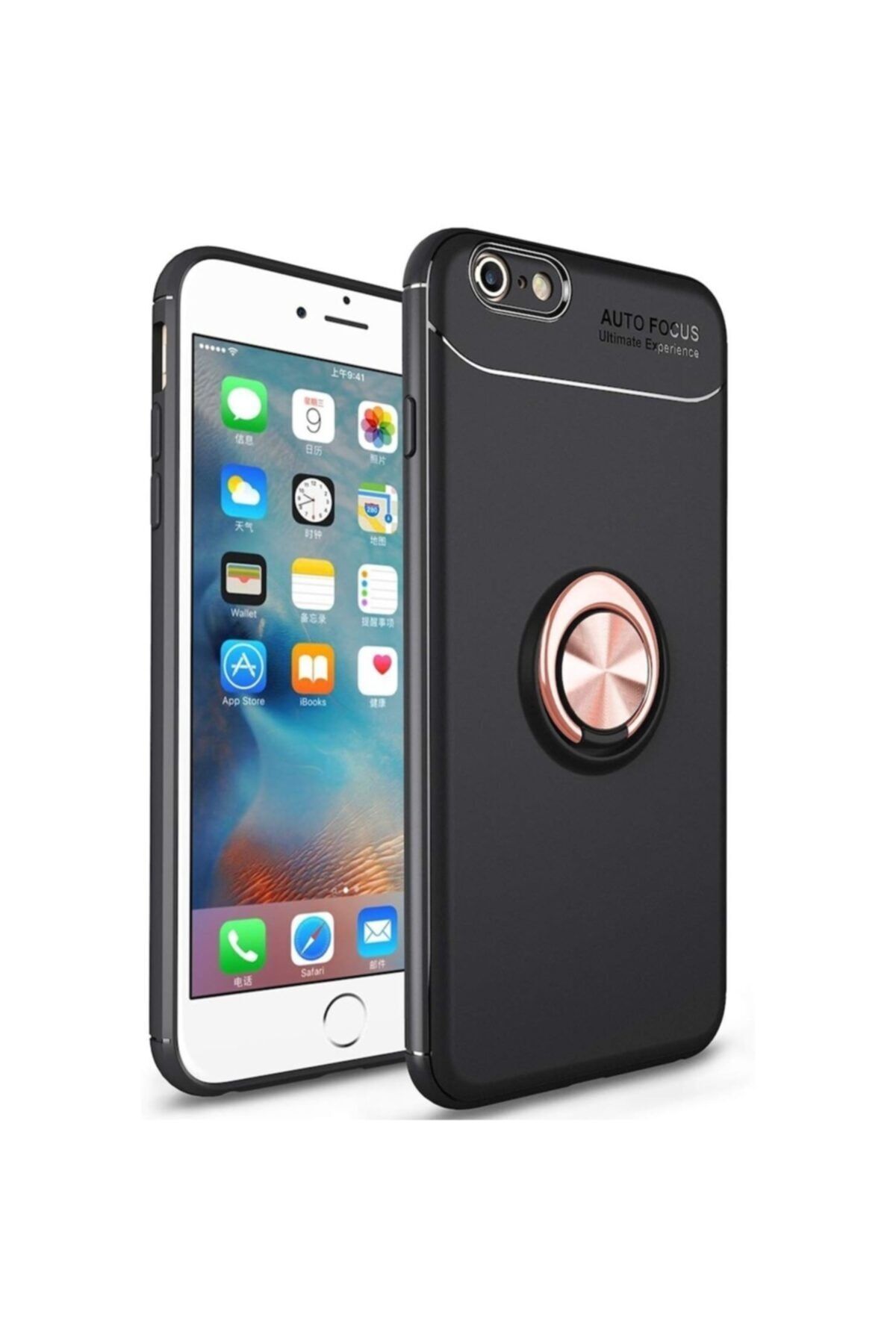 Fibaks Apple Iphone 8 Kılıf Ravel Metal Yüzüklü Standlı Shockproof Silikon + Nano Cam