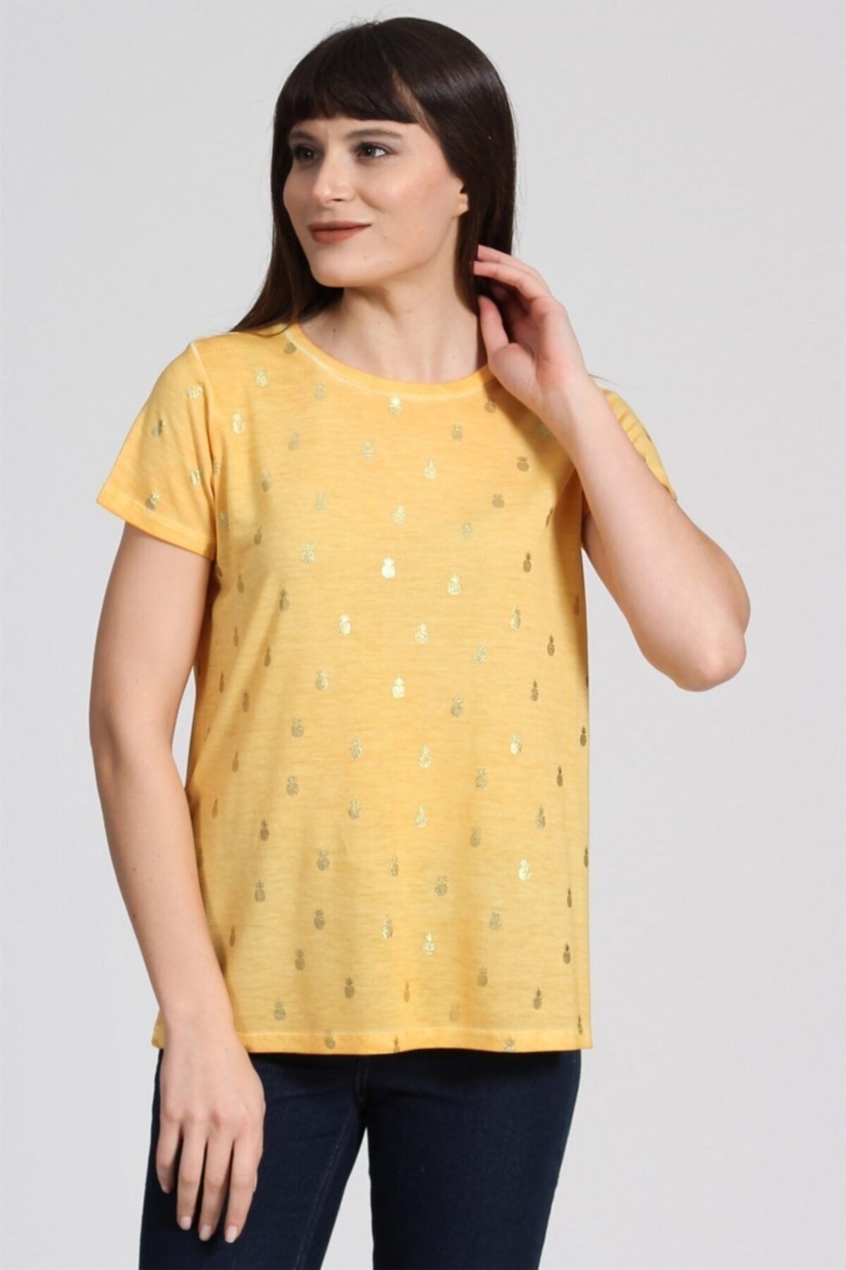 Seamoda Ananas Baskılı T-shirt-sarı