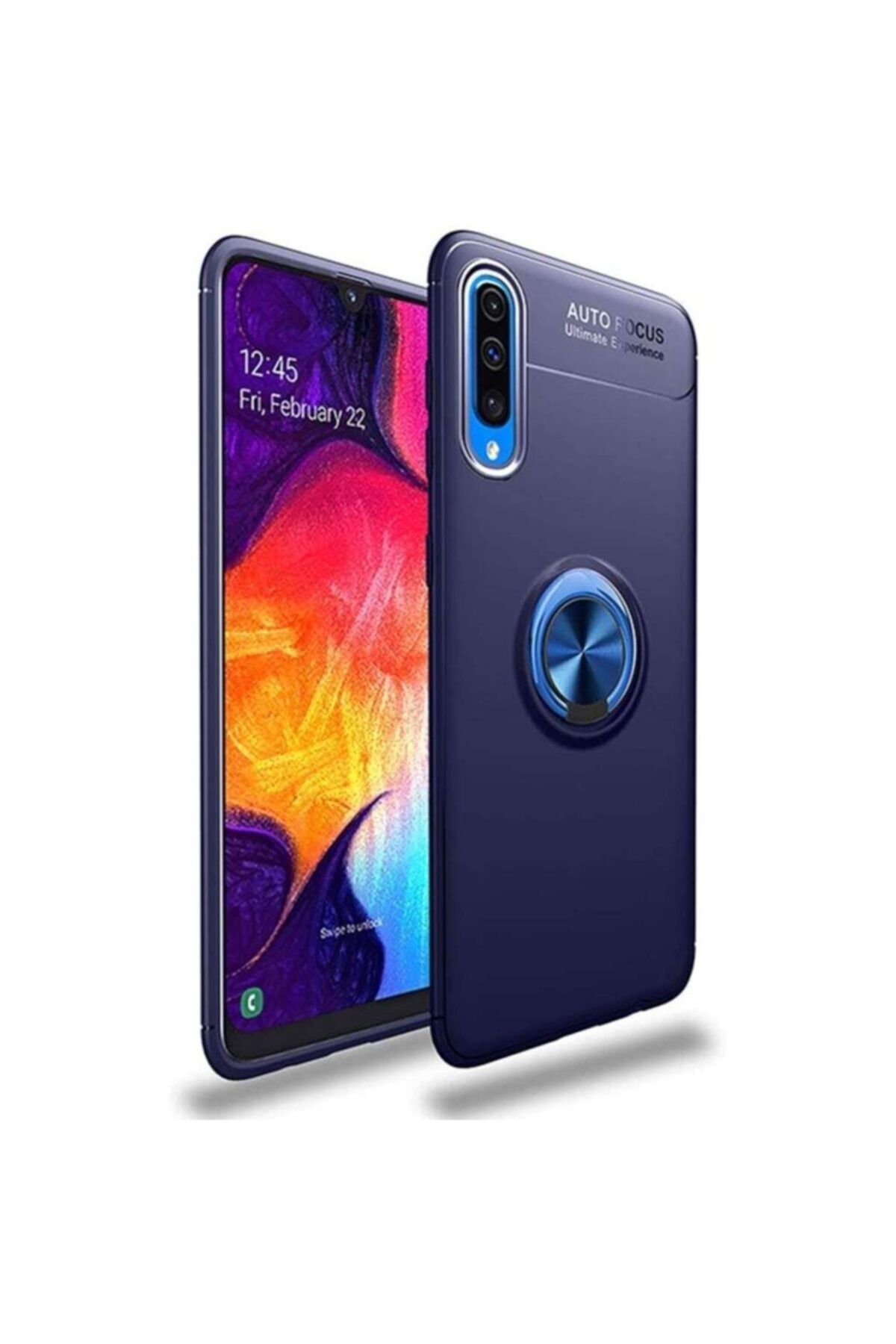 Fibaks Samsung Galaxy A70 Kılıf Ravel Metal Yüzüklü Standlı Shockproof Silikon + Nano Cam