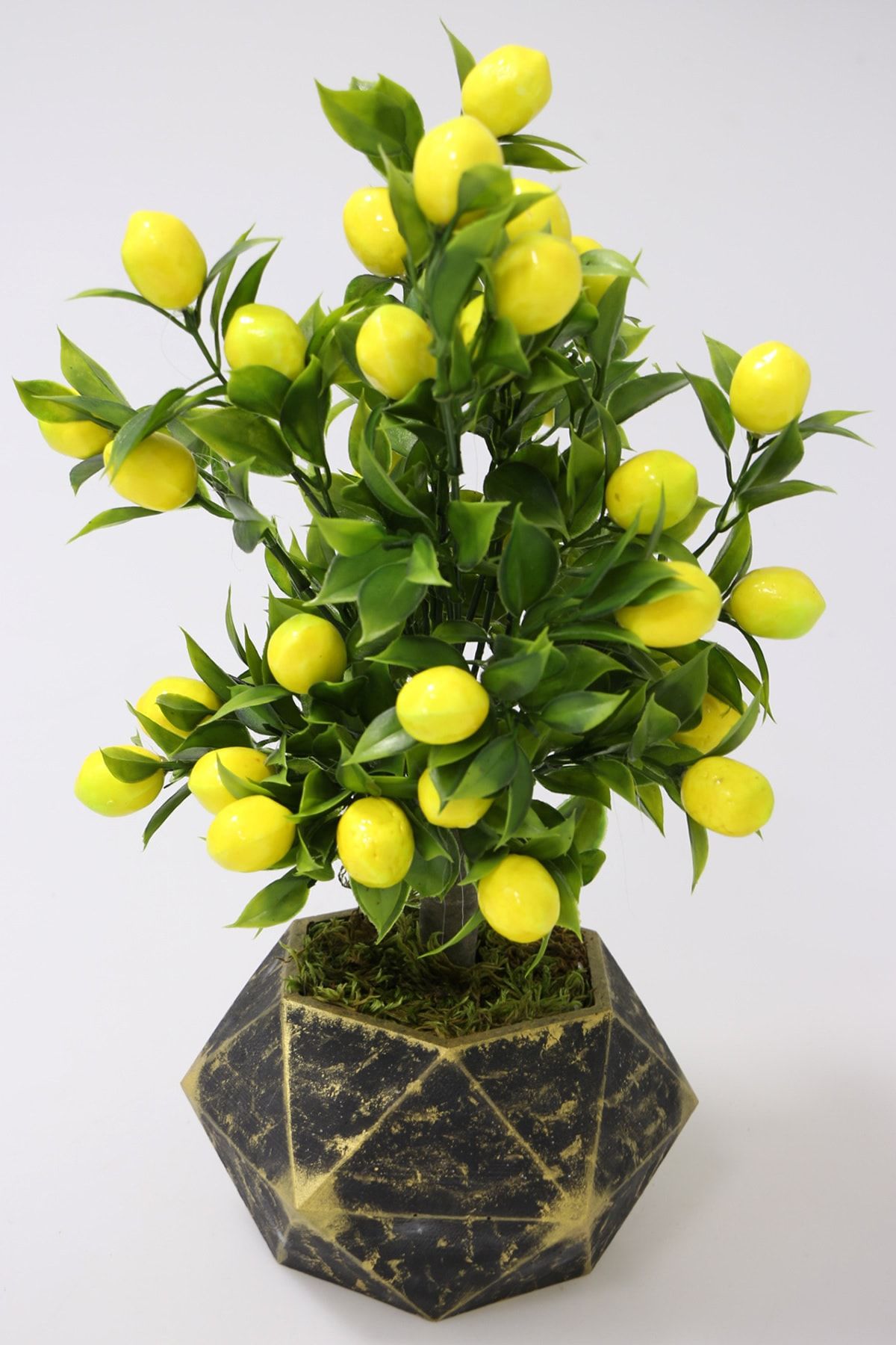 Yapay Çiçek Deposu Handmade Beton Saksıda Yapay Limon Ağacı Geometrik Gold Saksıda 40cm