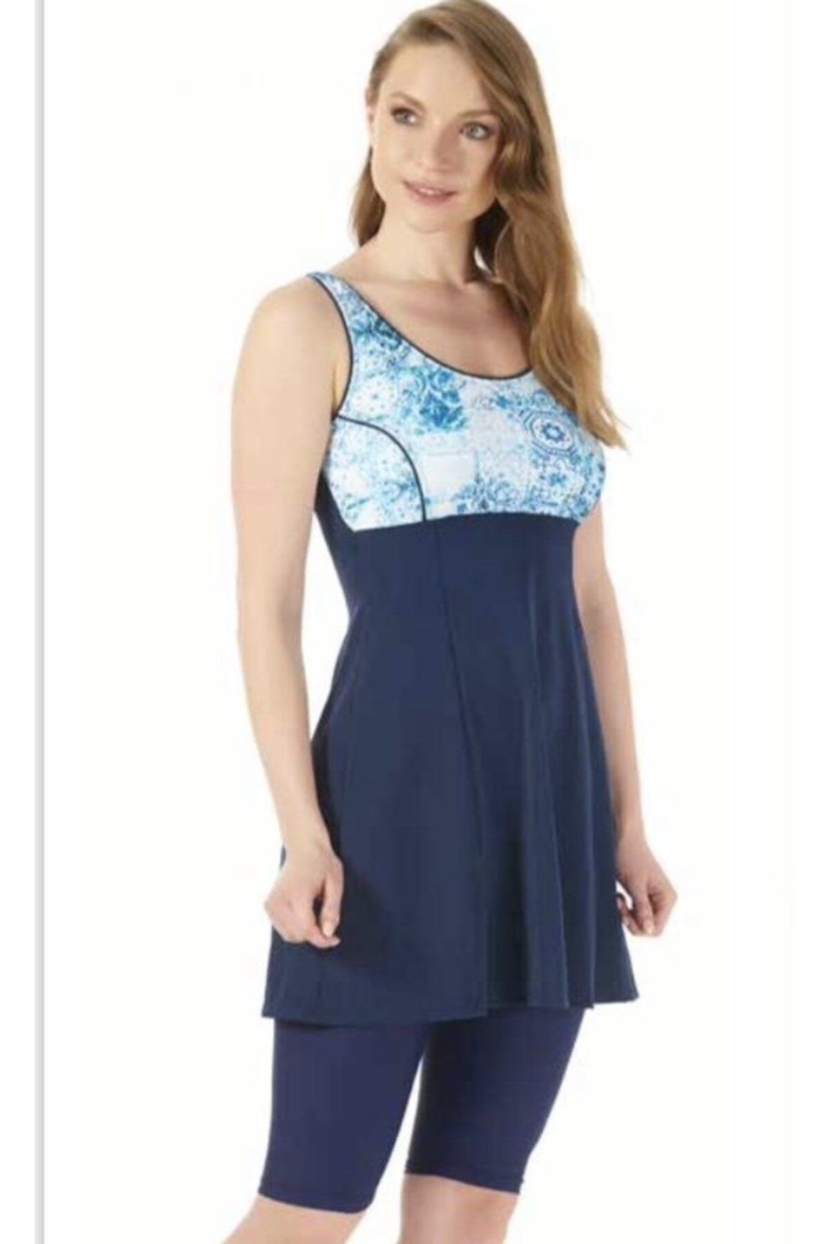 Estiva Kadın Mavi Desenli Taytlı Elbise Mayo