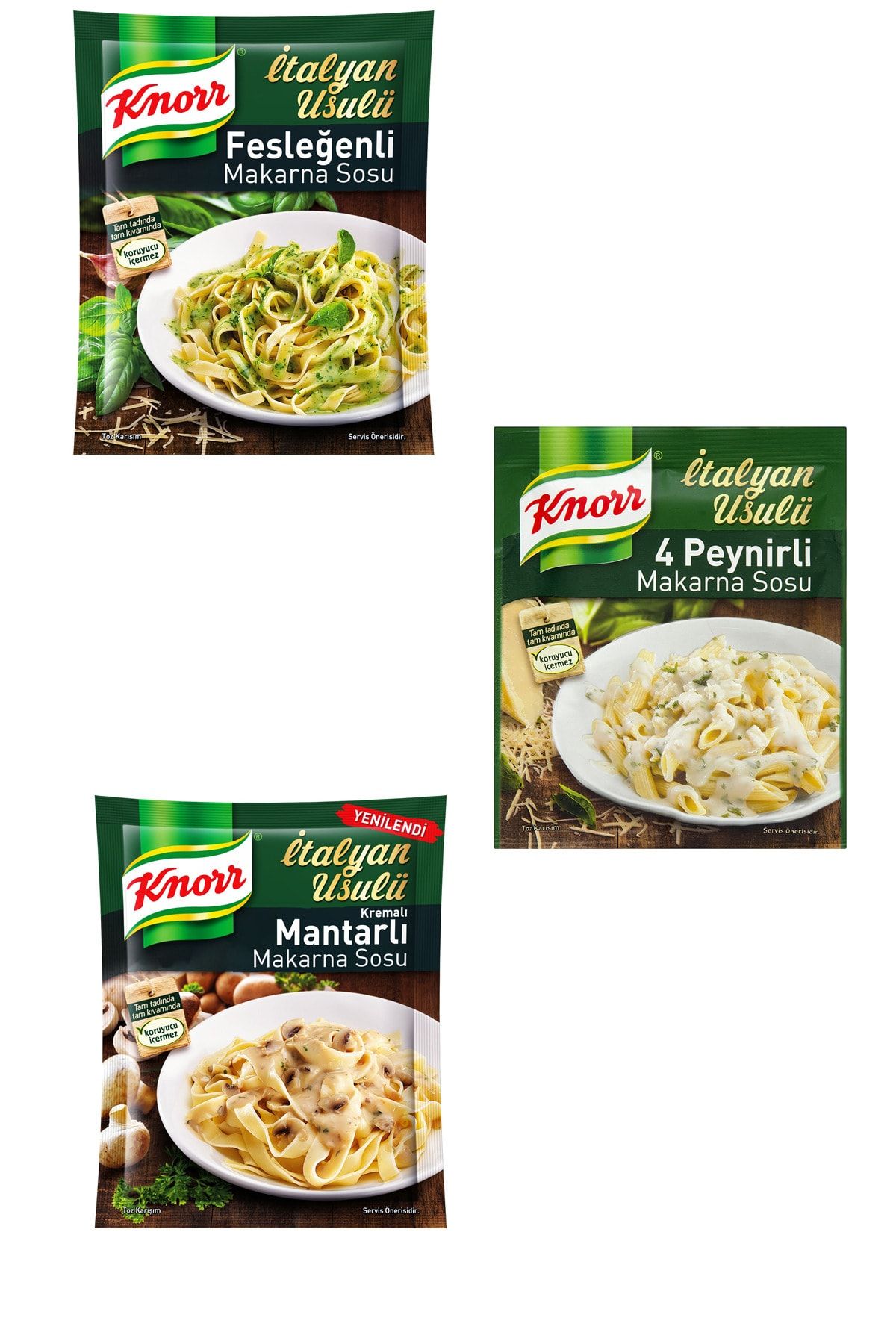 Knorr Makarna Sosu - 3 Paket - (fesleğenli - Peynirli - Mantarlı)