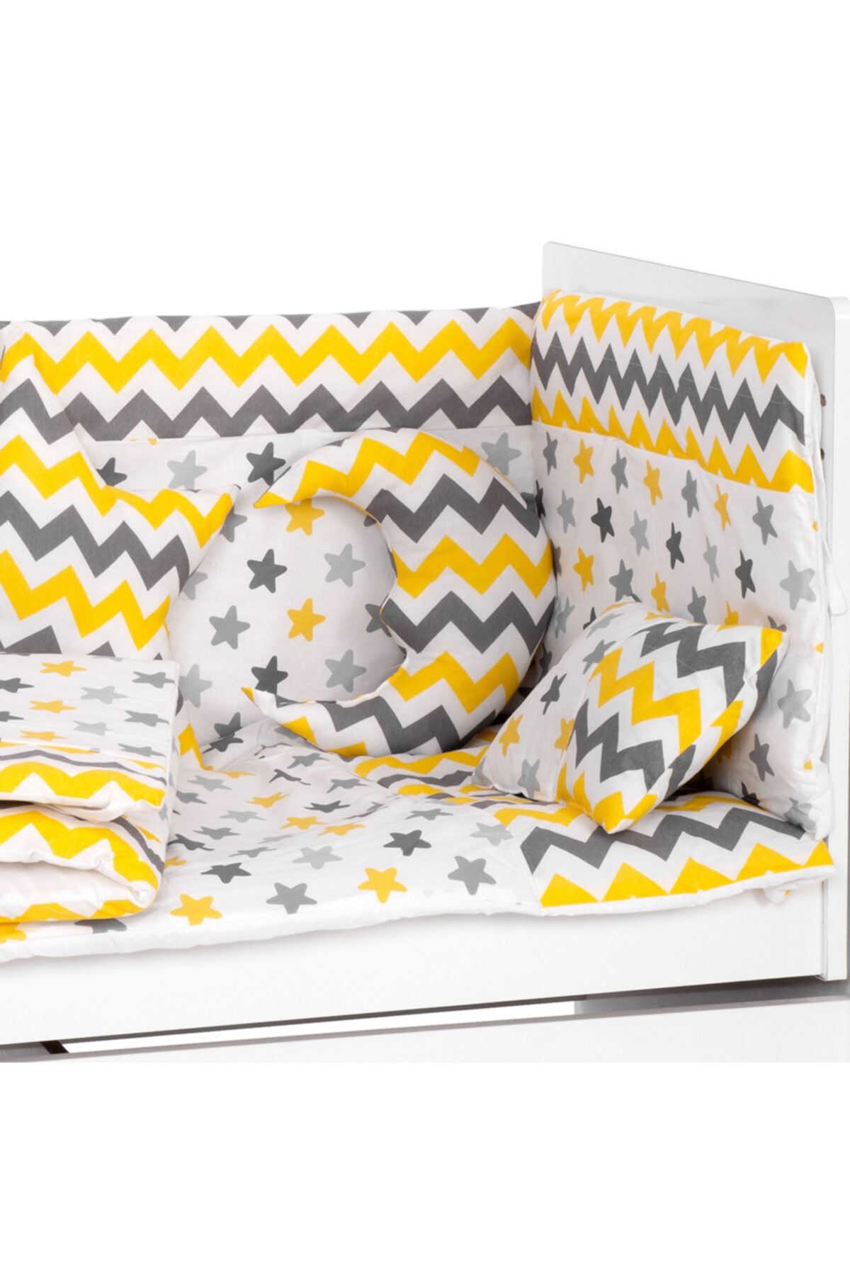 Sluupy Sluupy Sarı Gri Zigzag-sarı Yıldız Bebek Uyku Seti 70x130 7 Parça