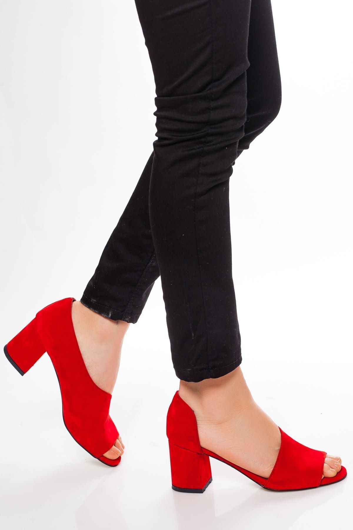 derithy -klasik Topuklu Ayakkabı-kırmızı Süet