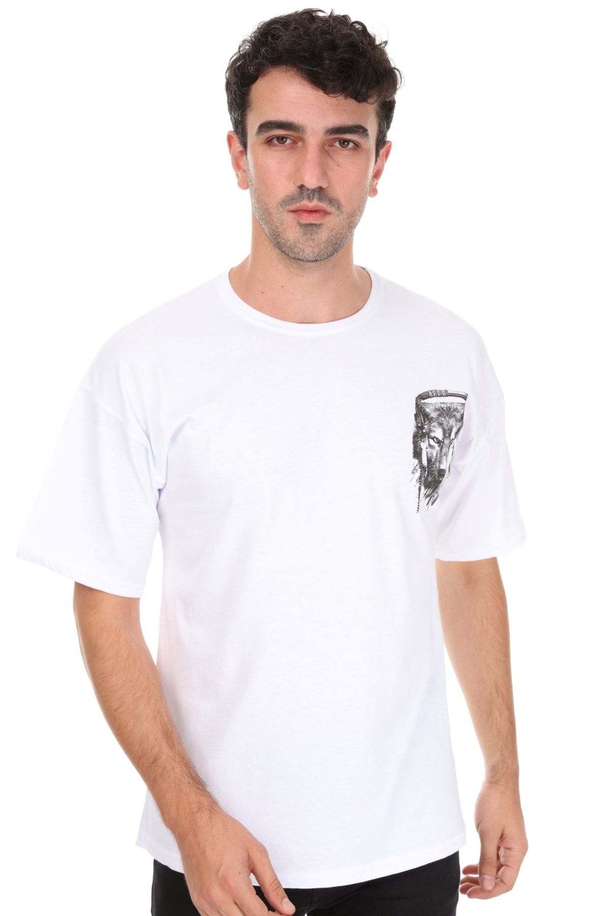 Millionaire Unisex Beyaz Kurt Oversize T-shirt