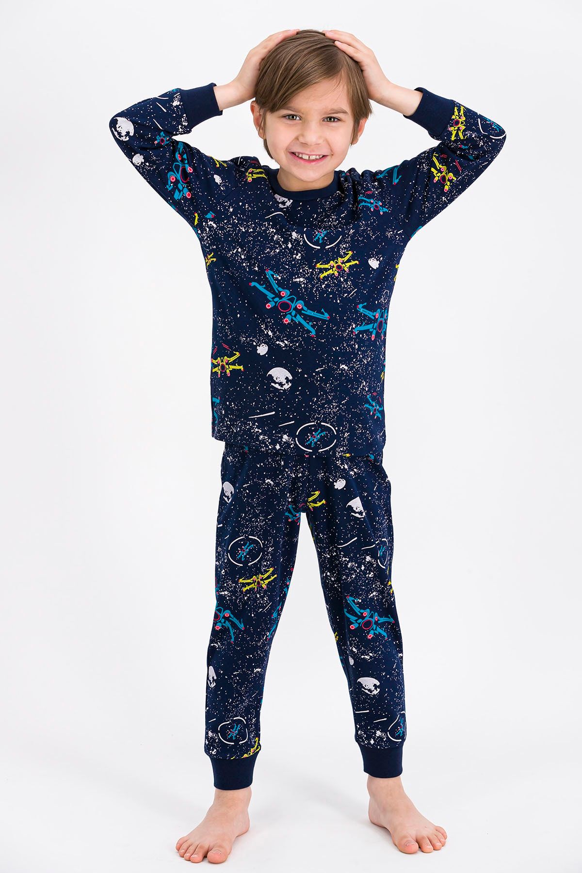 Rolypoly Erkek Çocuk Lacivert Space  Uzun Kol Manşetli Pijama Takımı