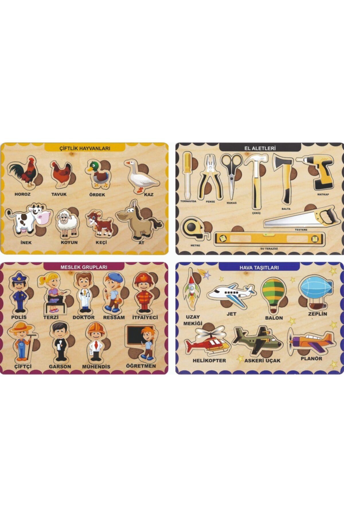 MAKETÇİNİZ 4 Adet Ahşap Bul Tak Eğitici Yapboz Puzzle Seti 1