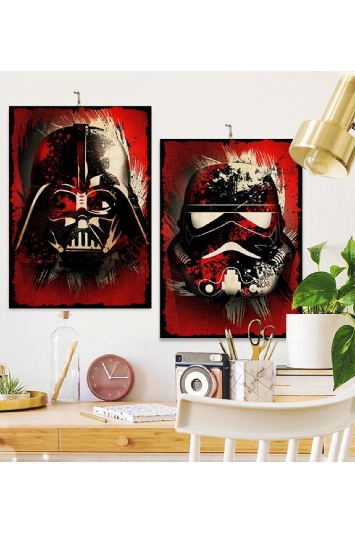 Tontilika Star Wars Darth Vader Film Temalı 2'li 50x70cm Hediyelik Dekoratif 8mm Ahşap Tablo Seti