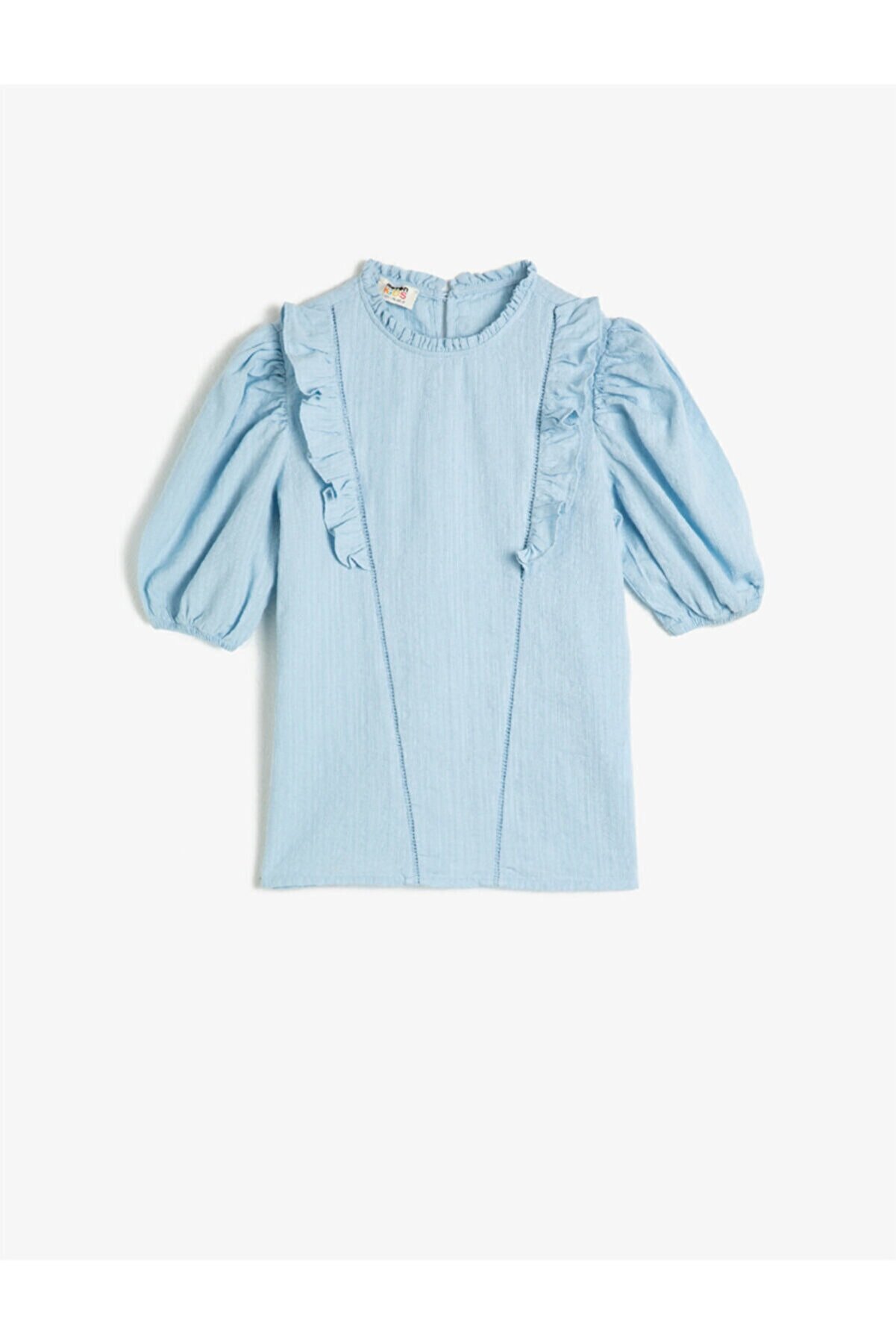 Koton Kız Çocuk Mavi Pamuklu Kısa Kollu Fırfırlı Gömlek