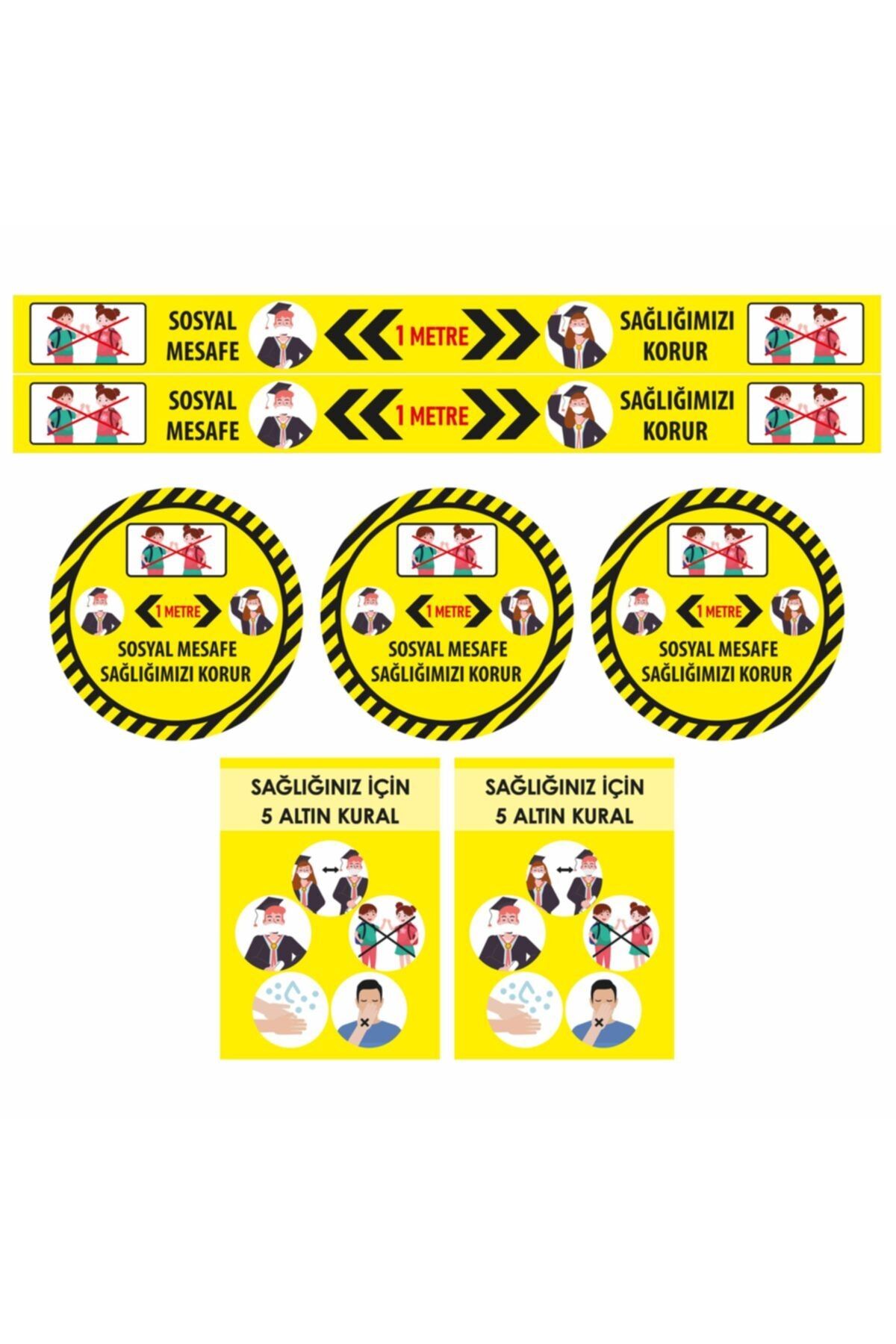 FOKS Okullar Için Sosyal Mesafe Uyarı Etiketi Stiker Seti - Yüksek Yapışma Mukavemeti Stk005