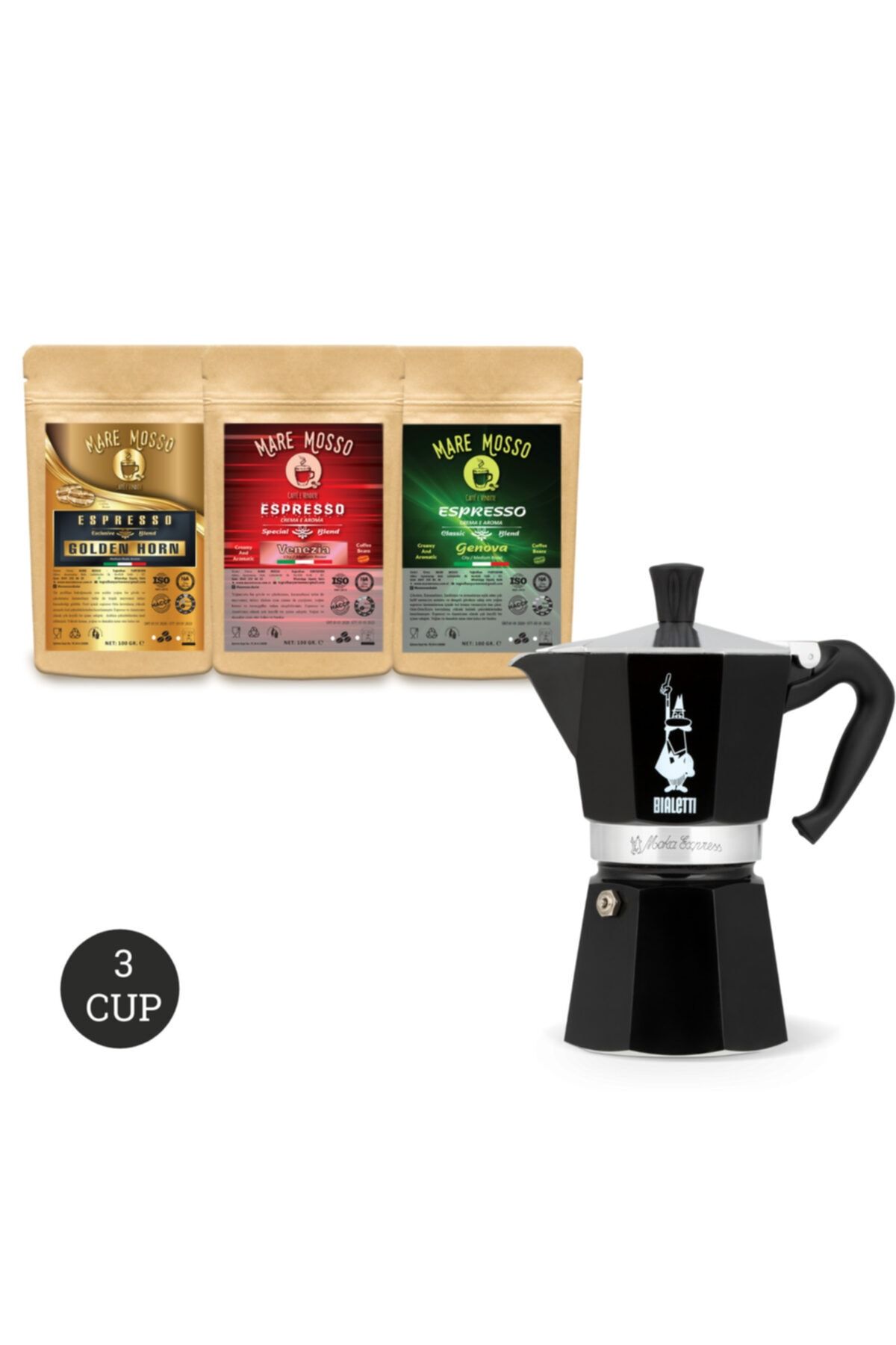 Bialetti Bıalettı Moka Pot Express Siyah 3 Cup Nera 3 X 100 gr Espresso Kahve Hediye
