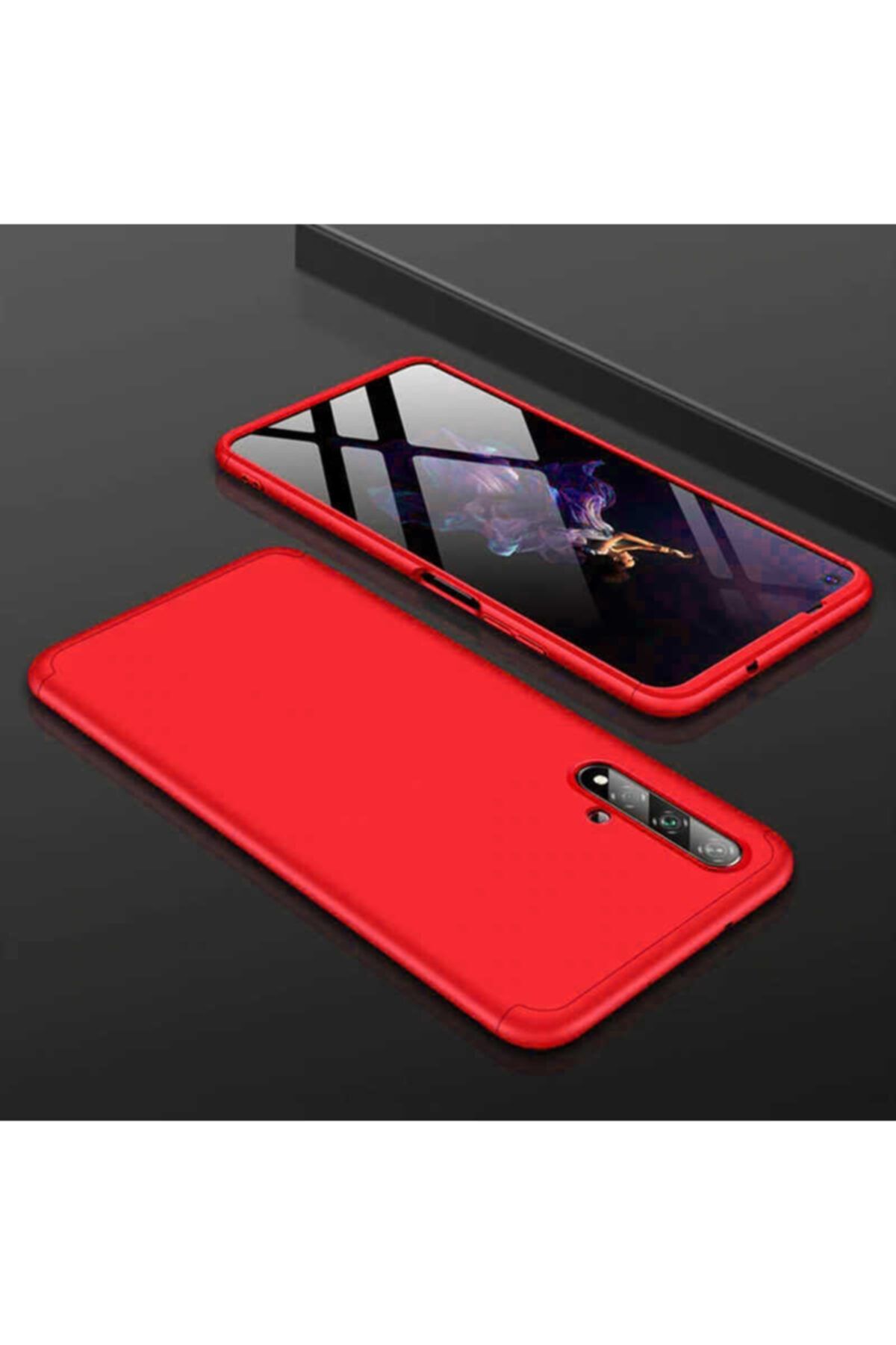Telefon Aksesuarları Huawei Huawei Nova 5t Uyumlu 3 Parça Slim Sert Silikon Kılıf Kırmızı