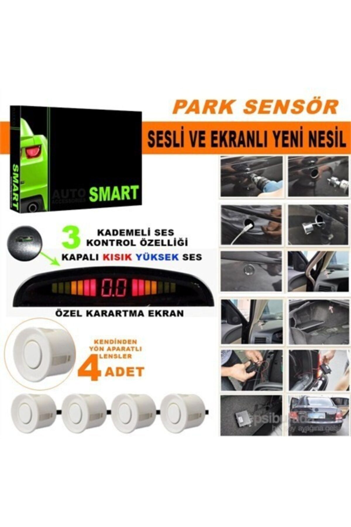 Marka Park Sensörü Ses Kontrol Düğmeli Ekranlı Beyaz Lensli