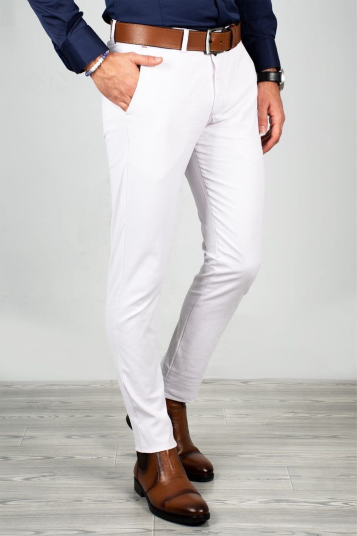 DeepSea Erkek Beyaz Nokta Desenli Spor Pantolon