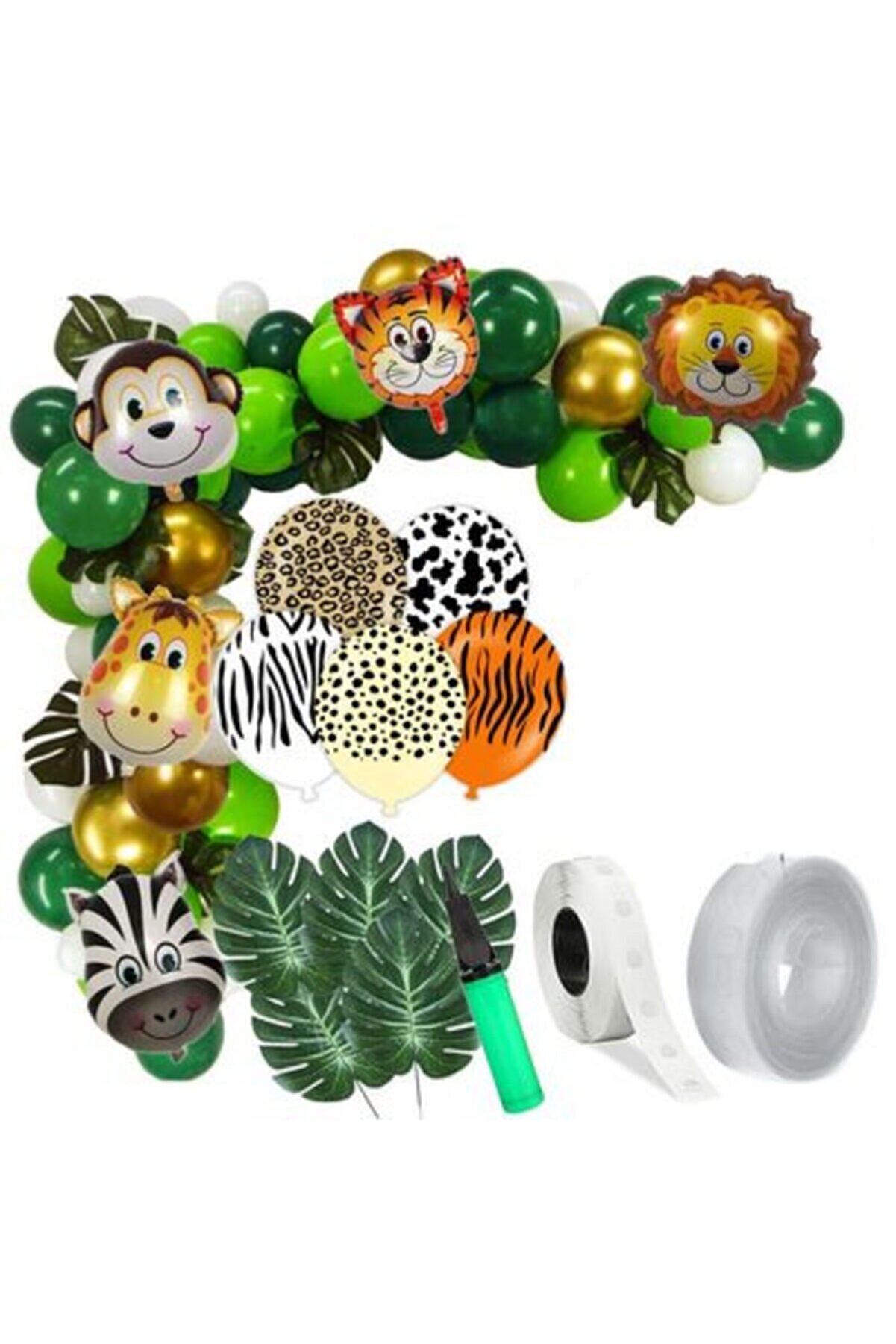Partini Seç Safari Partisii Zincir Balon Yapım Seti-dekoratif Yaprak Ve Safari Folyo Kafalı
