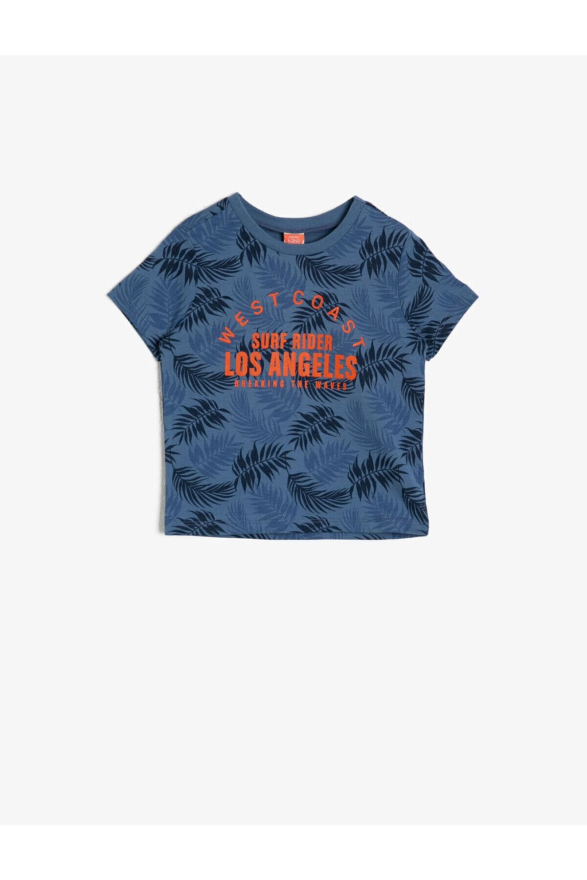 Koton Erkek Bebek Mavi Yazılı Baskılı T-shirt