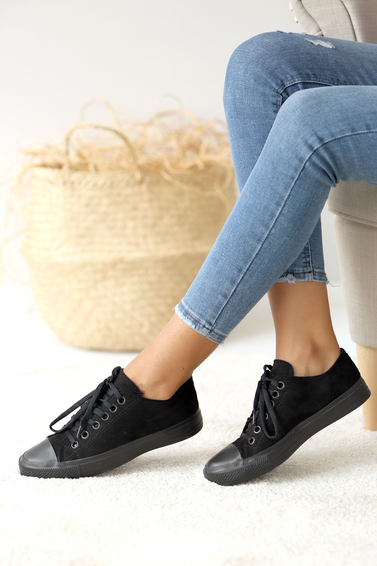 Pembe Potin Unisex Siyah Nubuk Convers Model Sneaker Spor Ayakkabı