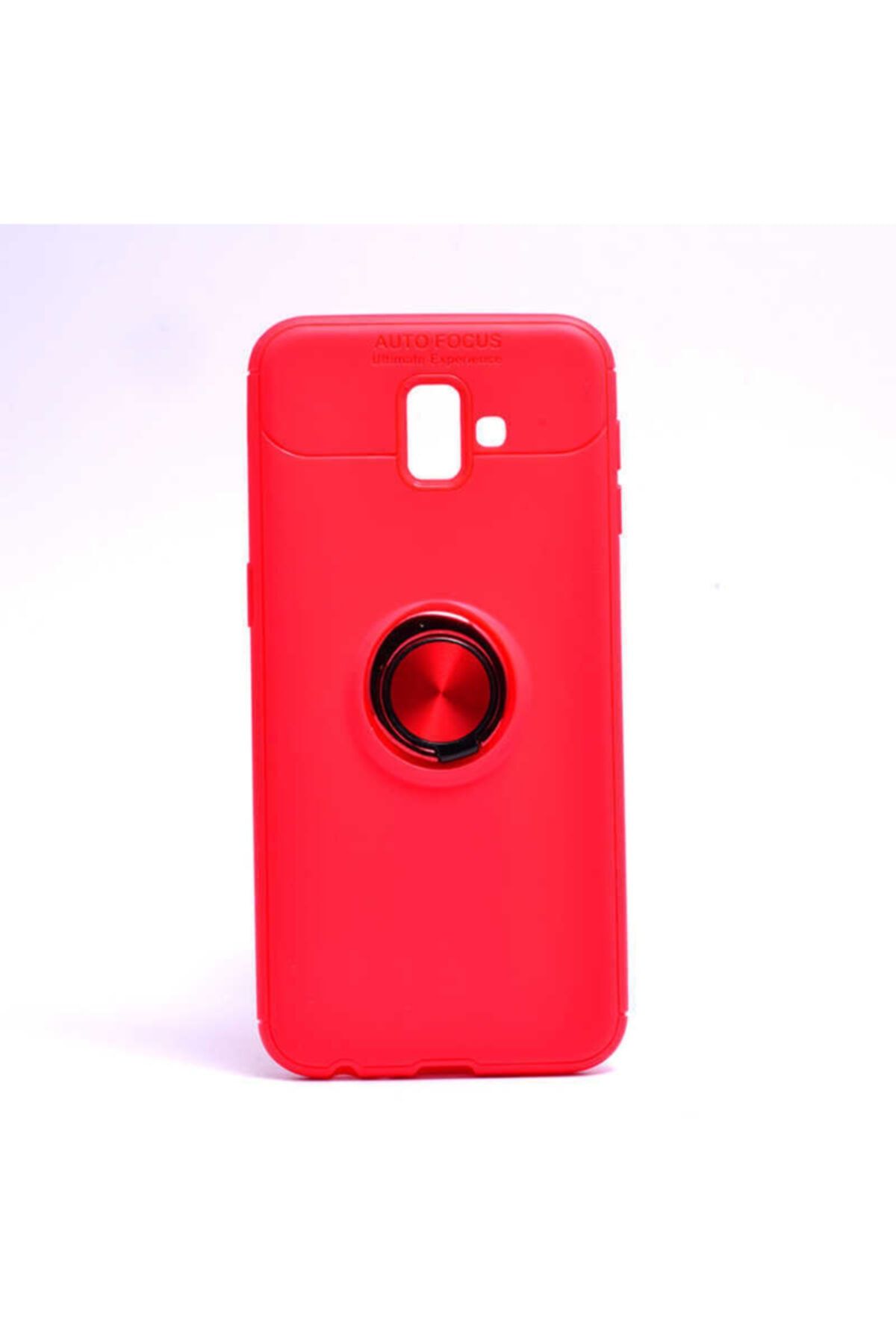 Pickcase Samsung Galaxy J6 Plus Kılıf Yüzüklü Standlı Kırmızı Arka Kapak