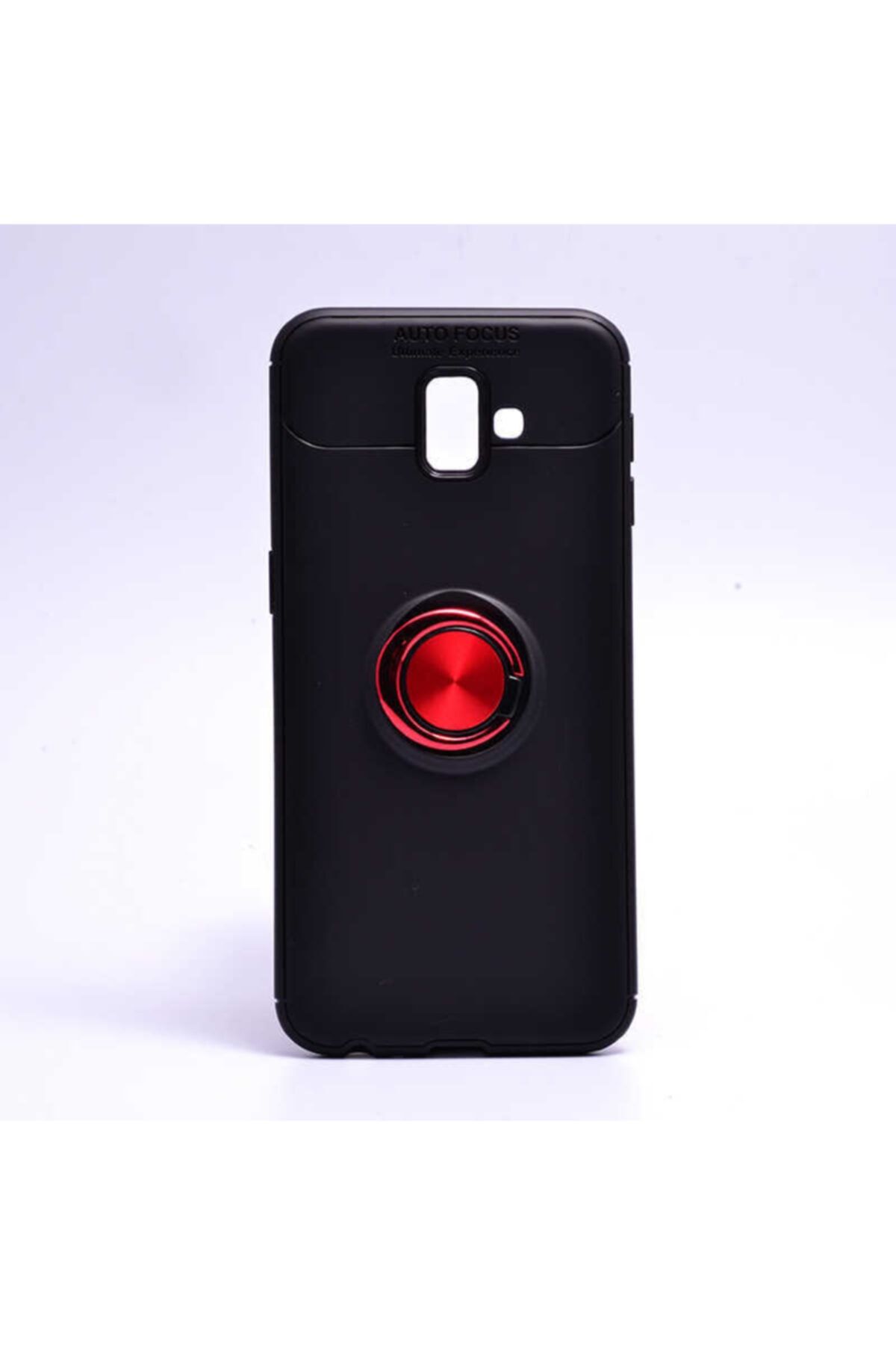 Pickcase Samsung Galaxy J6 Plus Siyah Kırmızı Yüzüklü Standlı Arka Kapak