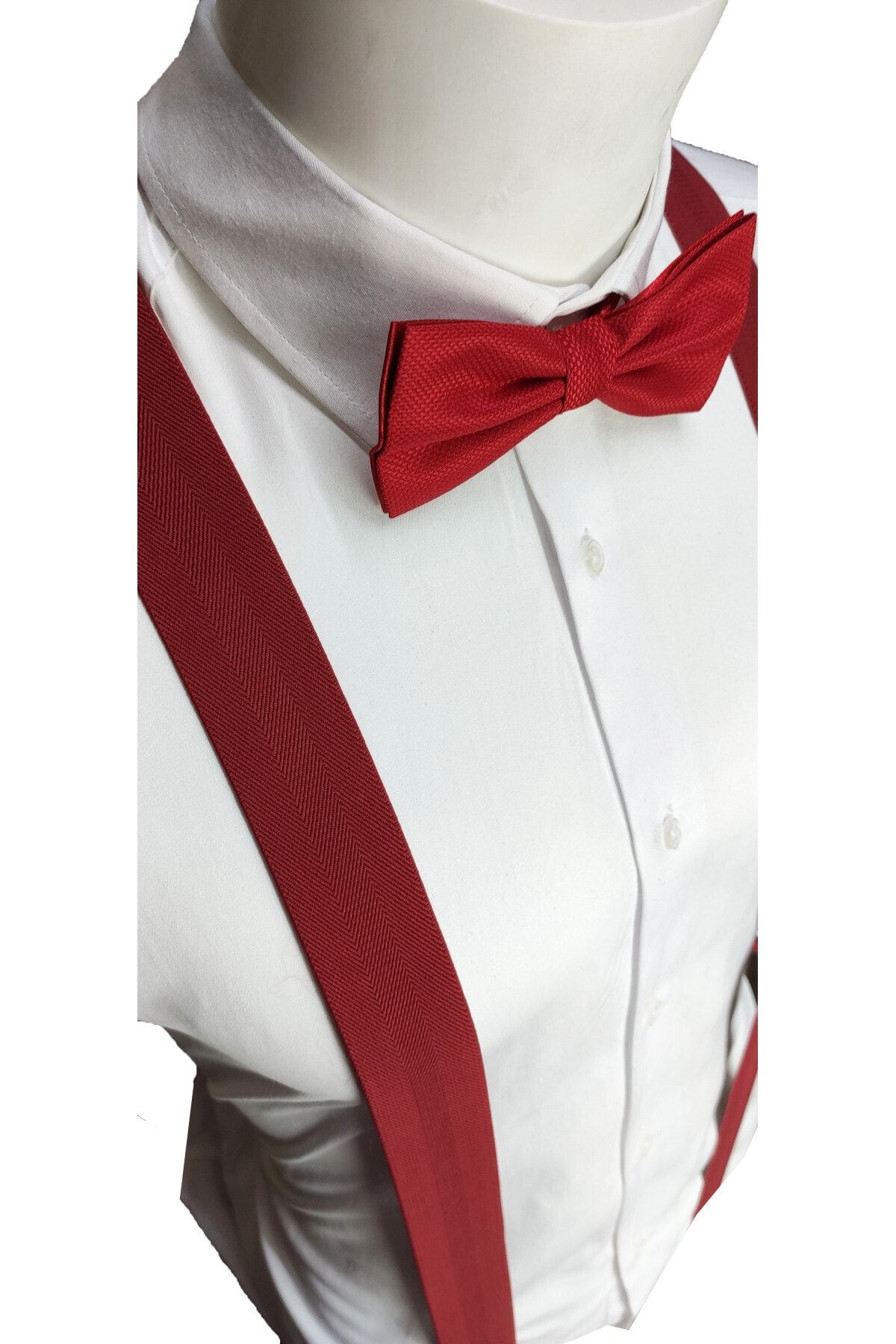 Elegante Cravatte Kırmızı Renk Pantolon Askısı Ve Papyon Seti