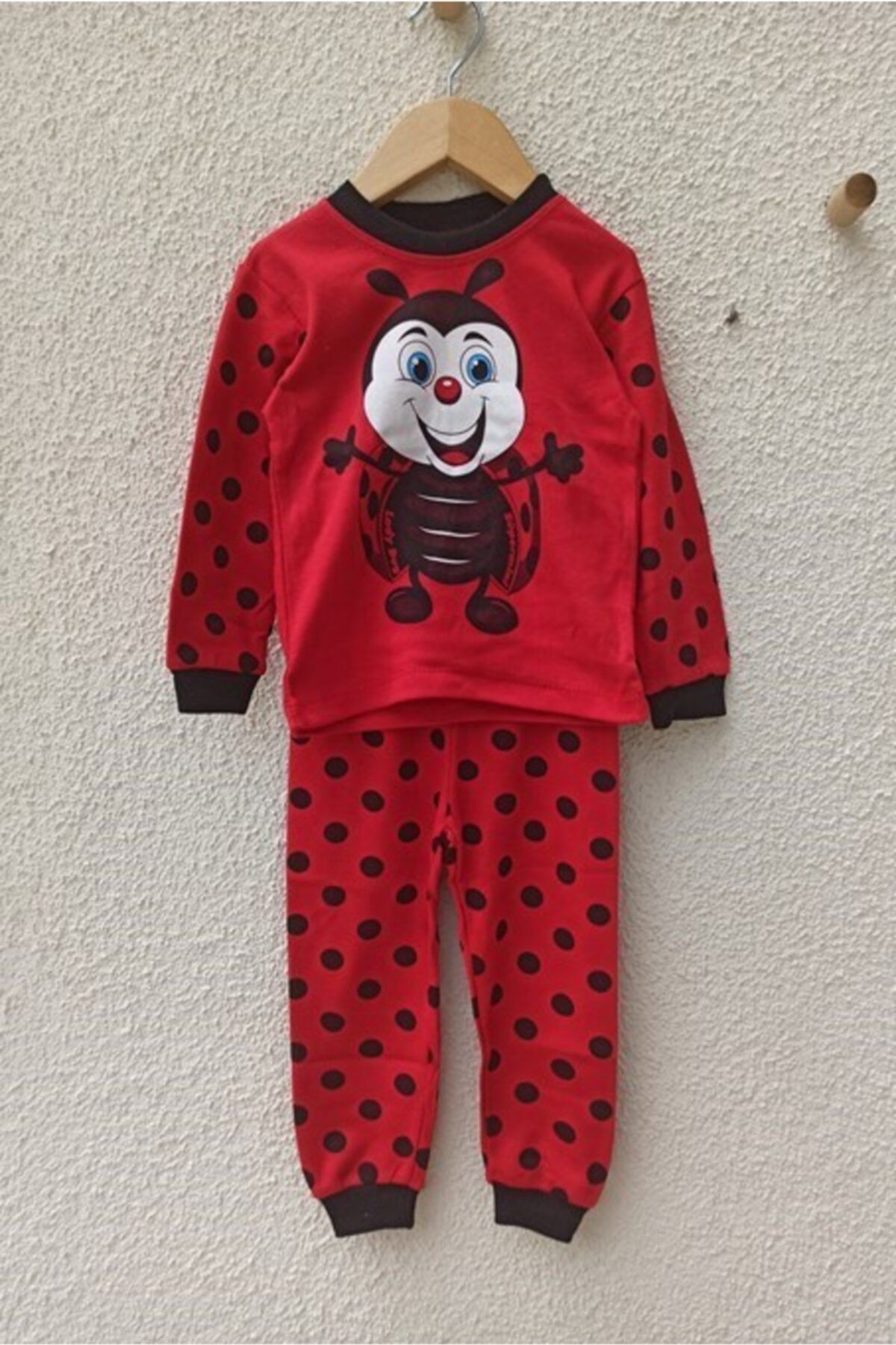 Genel Markalar Uğur Böceği Desenli Pijama Takımı 1-2-3 Yaş