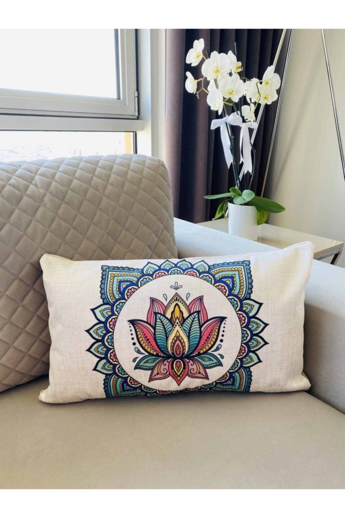 Palmia Home Mandala Desenli Çift Taraflı Dekoratif Yastık Kılıfı 35*55 Cm