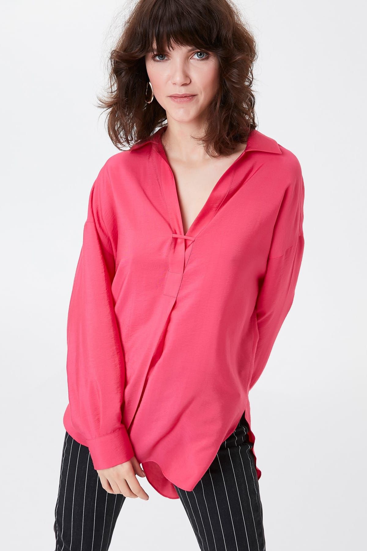 İpekyol Kadın Pembe Gömlek Yaka Bluz IS1190006169033