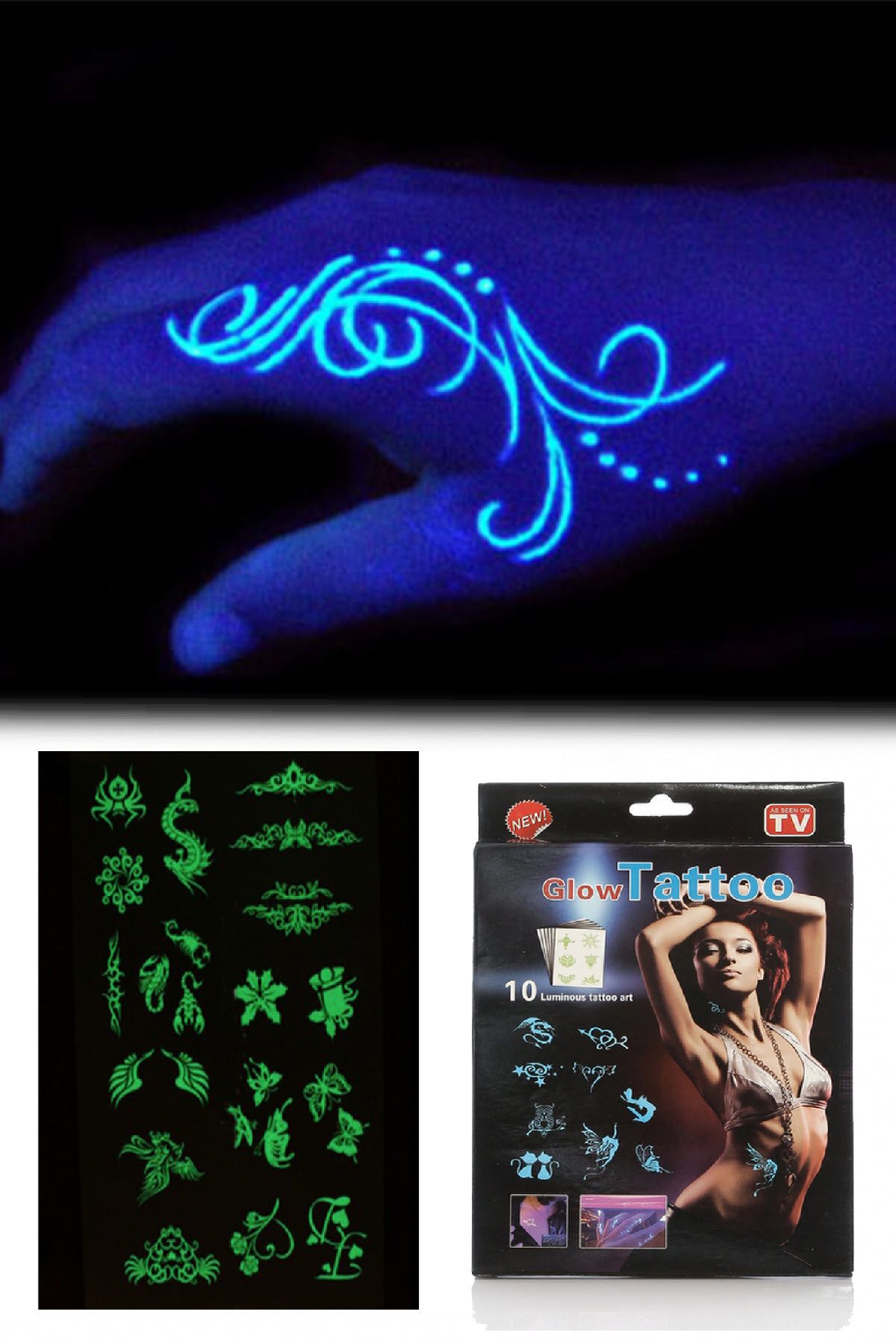 Buffer Geçici Fosforlu Dövme Seti Glow Tattoos