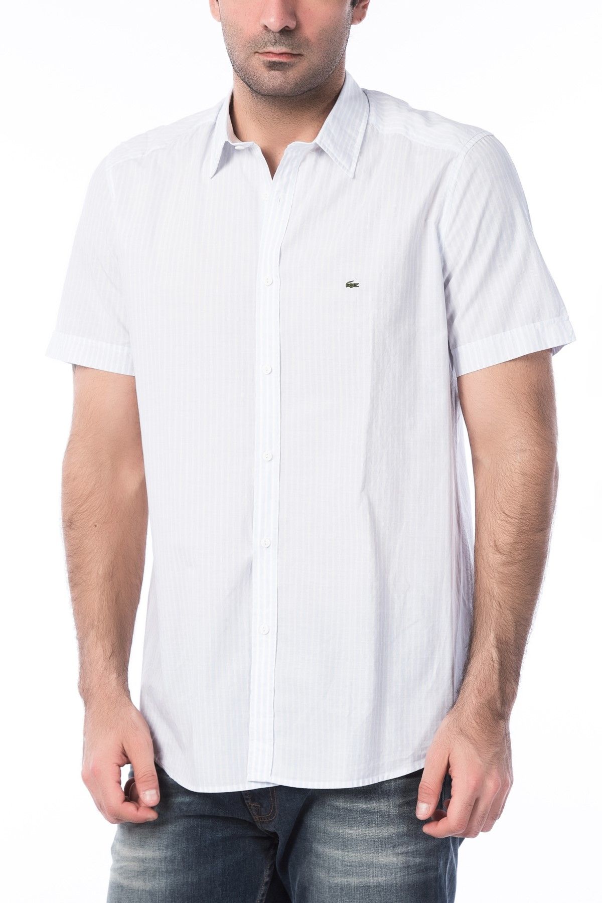Lacoste Erkek Beyaz Kısa Kollu Regular Fit Gömlek CH6125
