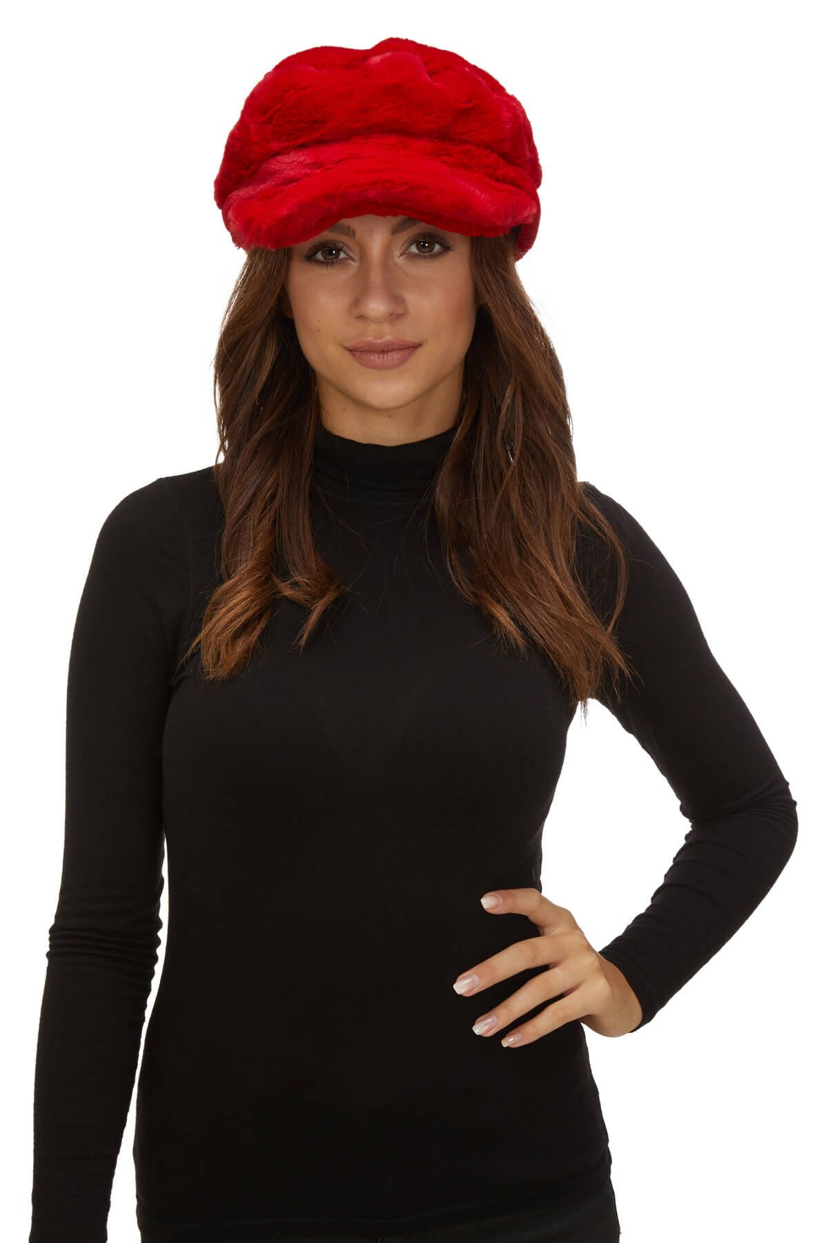 Miramar Kadın Kürk Şapka Kışlık Siperli Kırmızı 11269
