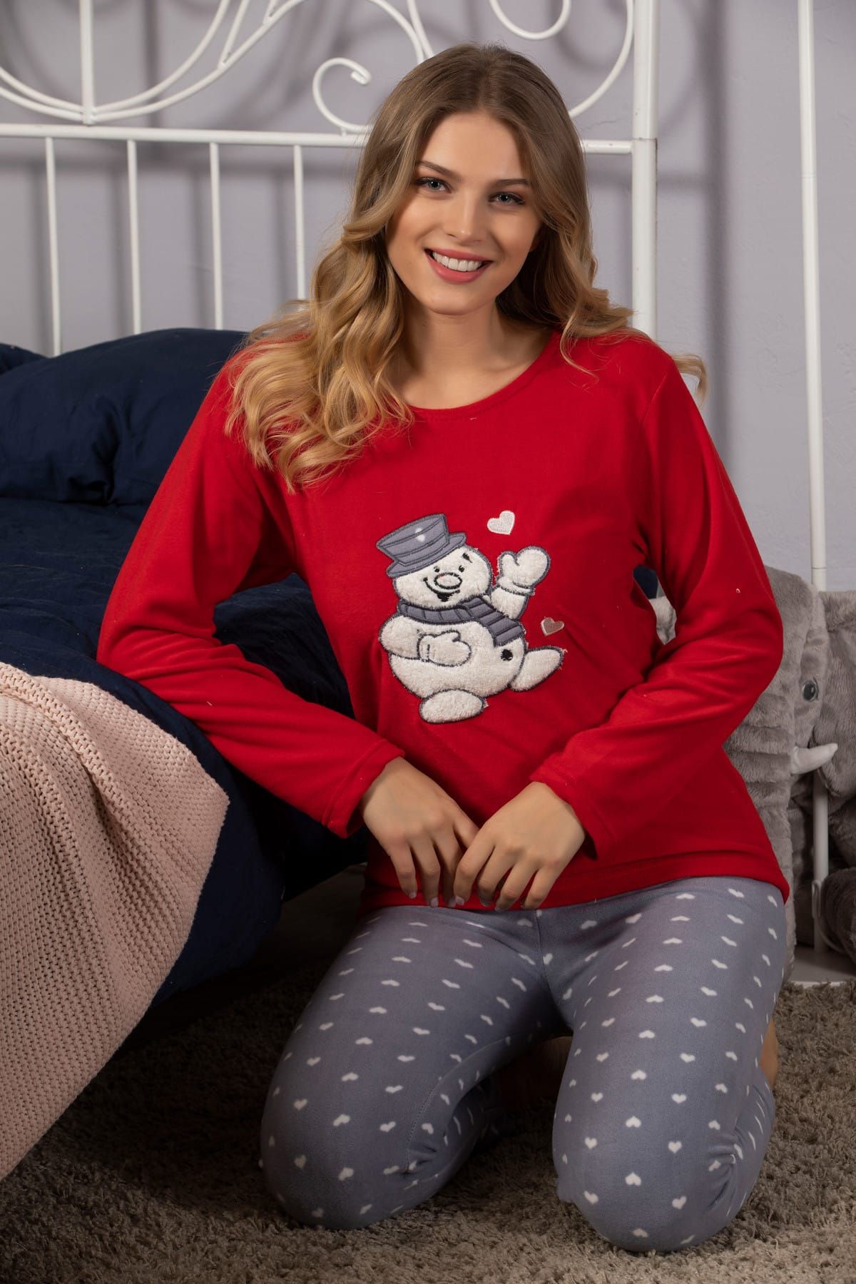 Strawberry Kadın Kırmızı Welsoft Nakışlı Ultrasoft Polar Pijama Takımı