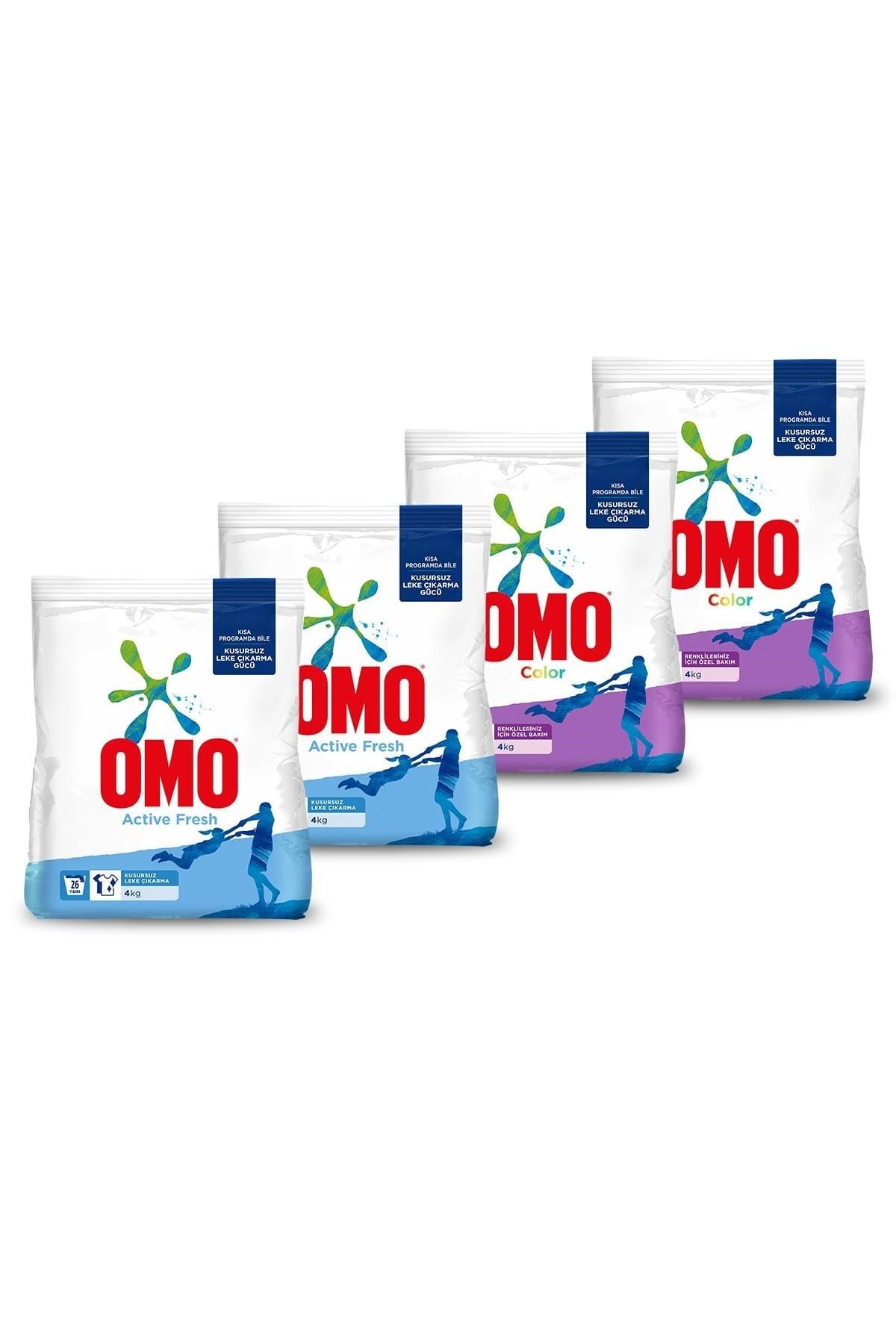 Omo Toz Çamaşır Deterjanı Active Fresh 4 kg x 2 + Color 4 kg x 2