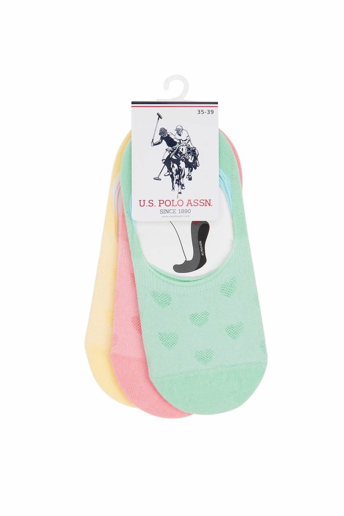 U.S. Polo Assn. Kadın Mint Pembe Sarı 3'lü Çetik Çorabı