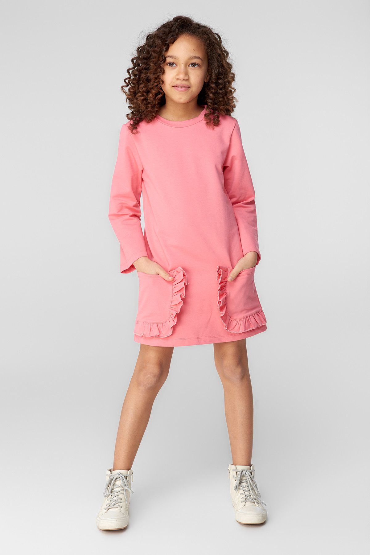 TRENDYOLKIDS Pembe Fırfırlı Cep Detaylı Kız Çocuk  Elbise TKDSS18TC0028